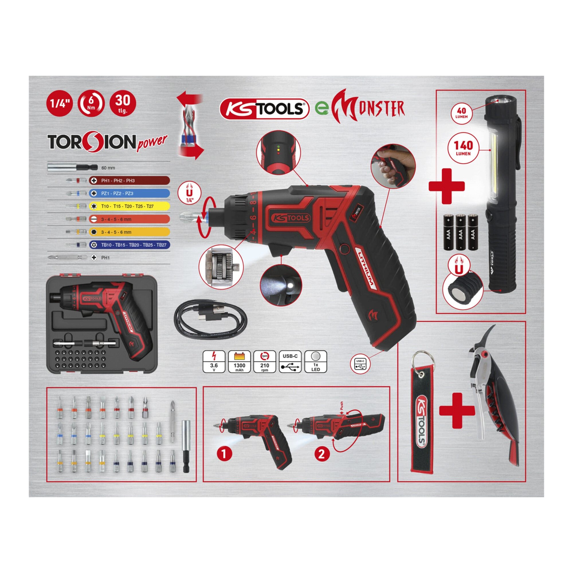 KS Tools Werkzeugset KS Tools Adventskalender mit 1/4 eMONSTER Akku-Bit-Schrauber-Satz, 30- – Bild 5 von 5