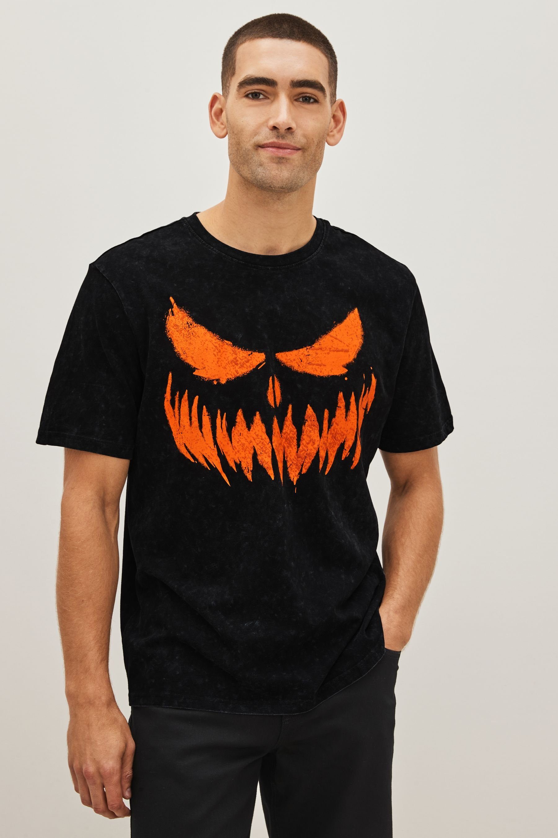 Black Pumpkin Face Halloween-T-Shirt Print-Shirt Next (1-tlg)