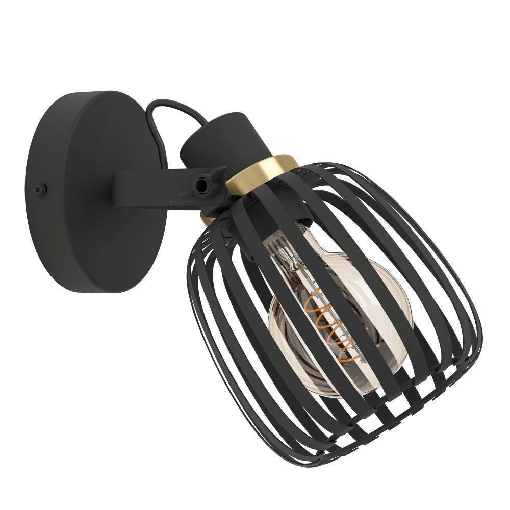 EGLO Deckenspot GIRONA Wandstrahler, Stahl, IP20, E27, Wohnzimmerlampe, Flurlampe, ohne Leuchtmittel, Spot, L19 x B14 x H15 cm, schwarz, messing-gebürstet, 1X40W exkl.