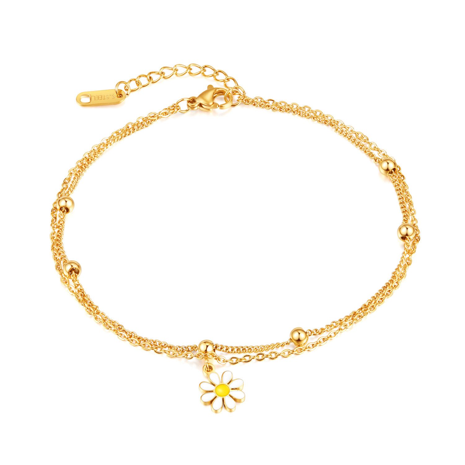 Kingka Fußkette mit Anhänger Sommer Schmuck für Damen mit Gänseblümchen goldfarben, Limitiertes Damen Fußkettchen, Strand Festival Party, Schmuck Geschenk