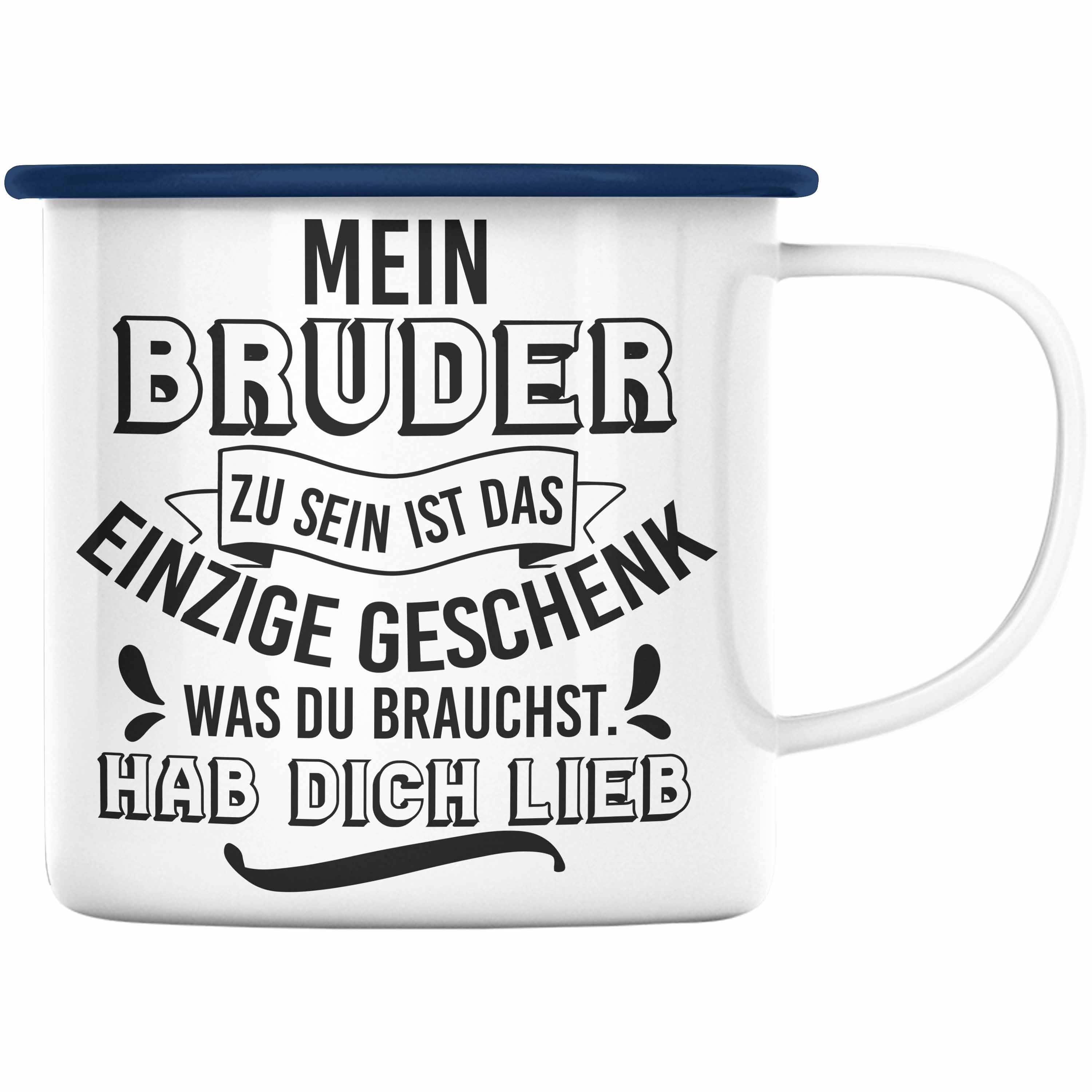 Trendation Thermotasse Trendation Schwester Tasse Blau an - Bruder Tasse Lustiger Geburtstag Geschenk Spruch KaffeeEmaille Geschenkidee Emaille