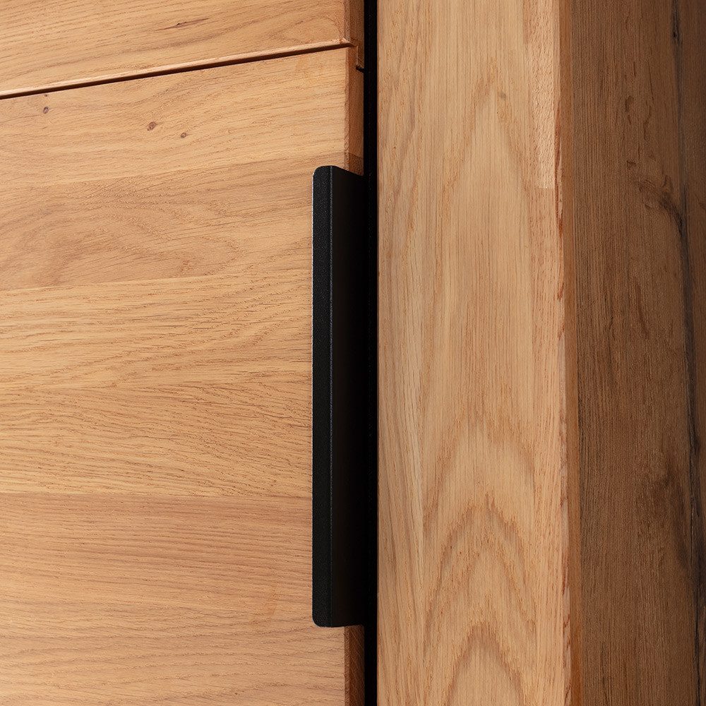 Lomadox Garderoben-Set GIUSTINO-06, (Spar-Set, 5-St., Garderobenbank Paneel Garderobenschrank Spiegel Kommode), in Wildeiche teilmassiv, geölt, schwarze Metallgriffe