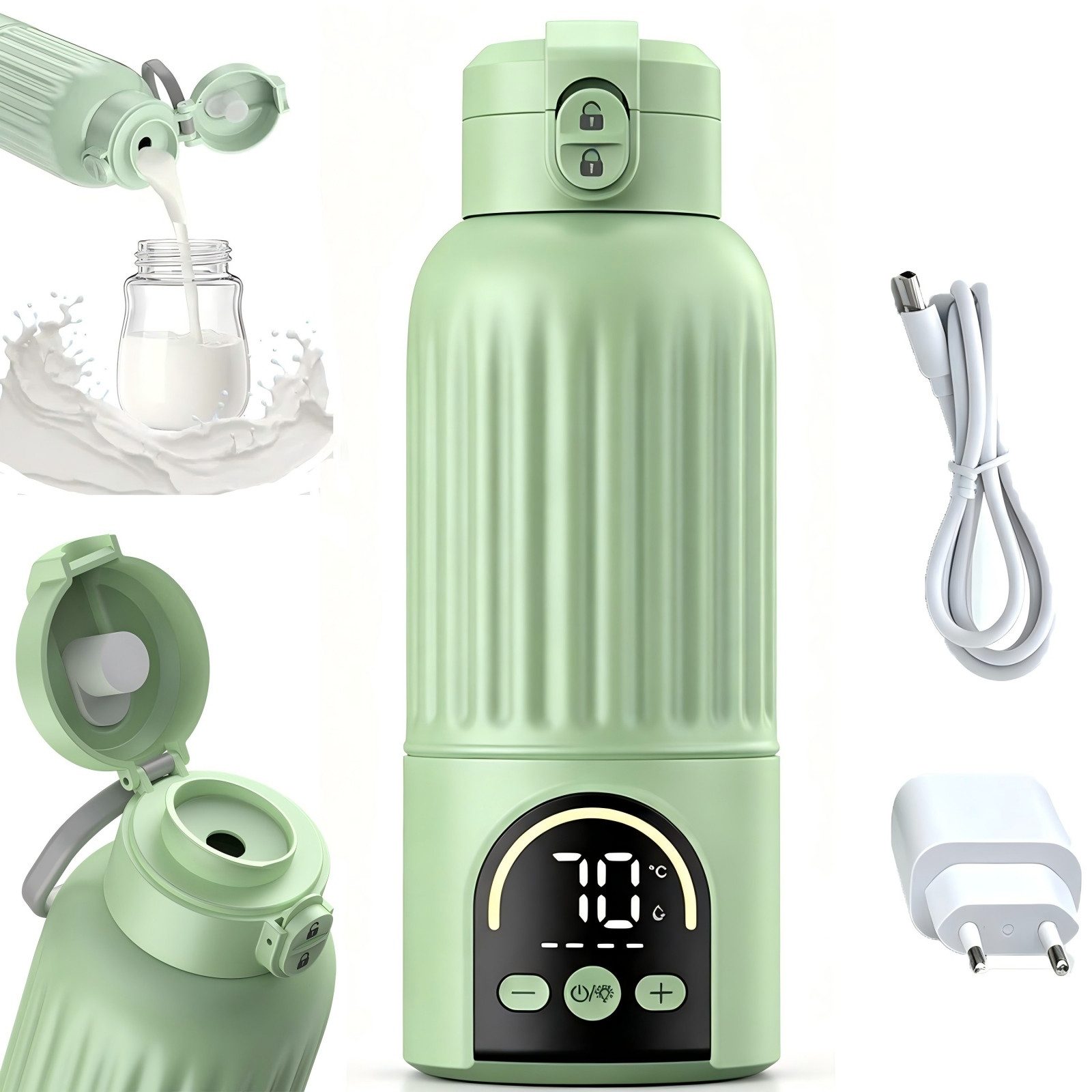 Fofile Babyflaschenwärmer Tragbarer kabelloser Flaschenwärmer & Thermobecher für Babynahrung, 30W Schnellladen, 12000mAh Akku, 500ML