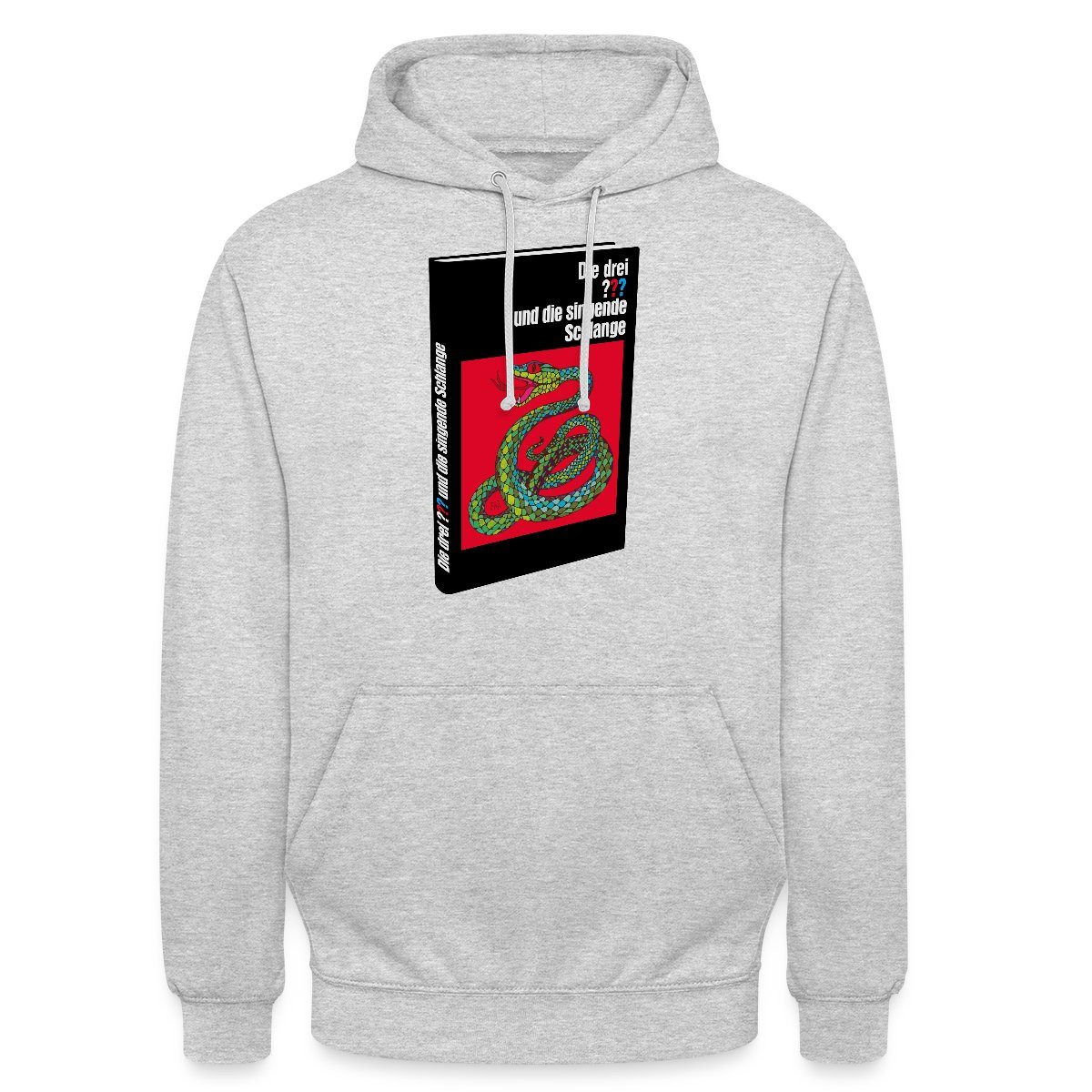 Spreadshirt Hoodie Die Drei Fragezeichen und die singende Schlange Buch Unisex Hoodie (1-tlg) Unisex-Schnitt: Sitzt bei Männern körpernah, bei Frauen weit