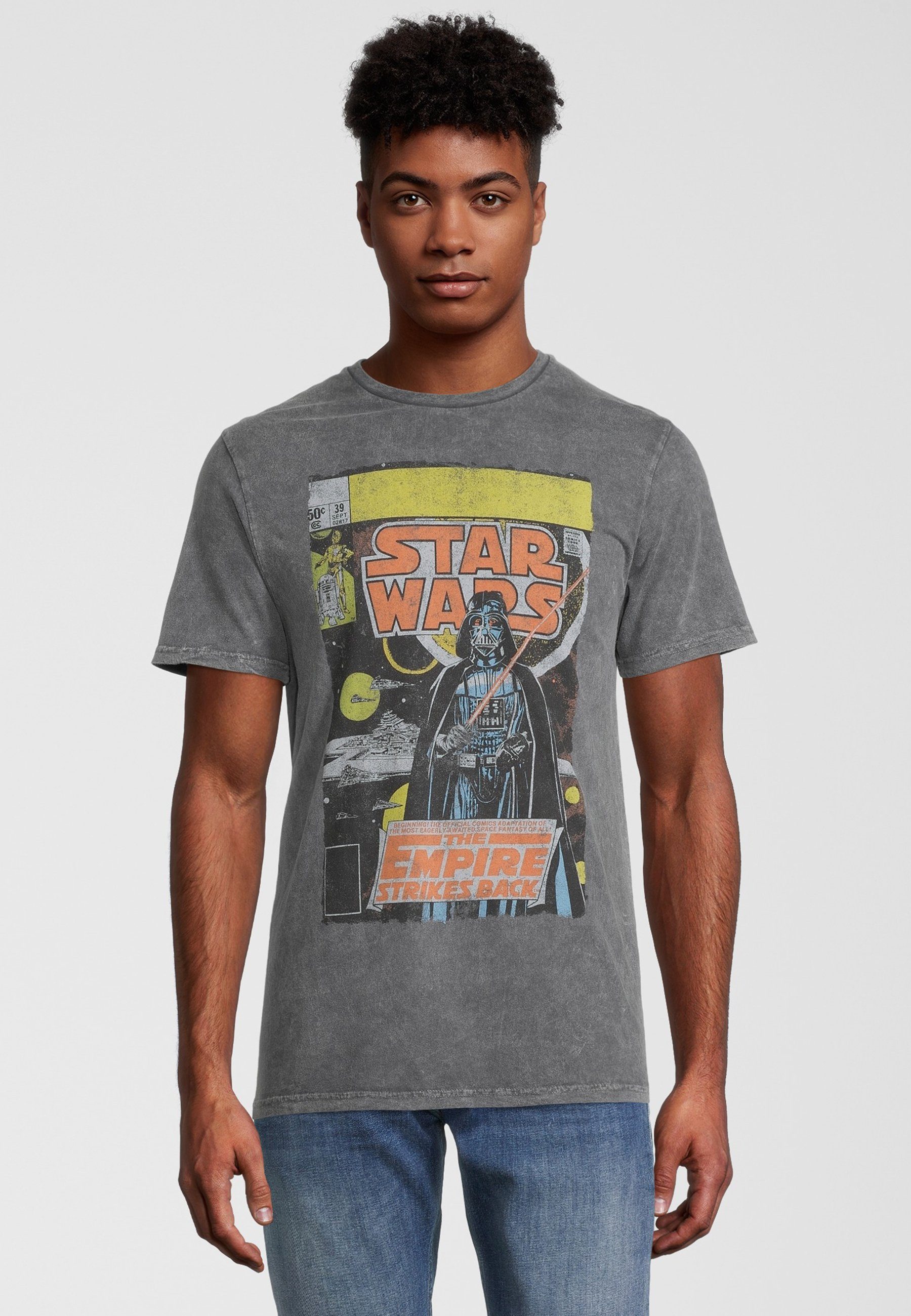 Recovered T-Shirt Star Wars Empire Strikes Back Cover GOTS zertifizierte Bio-Baumwolle Grau