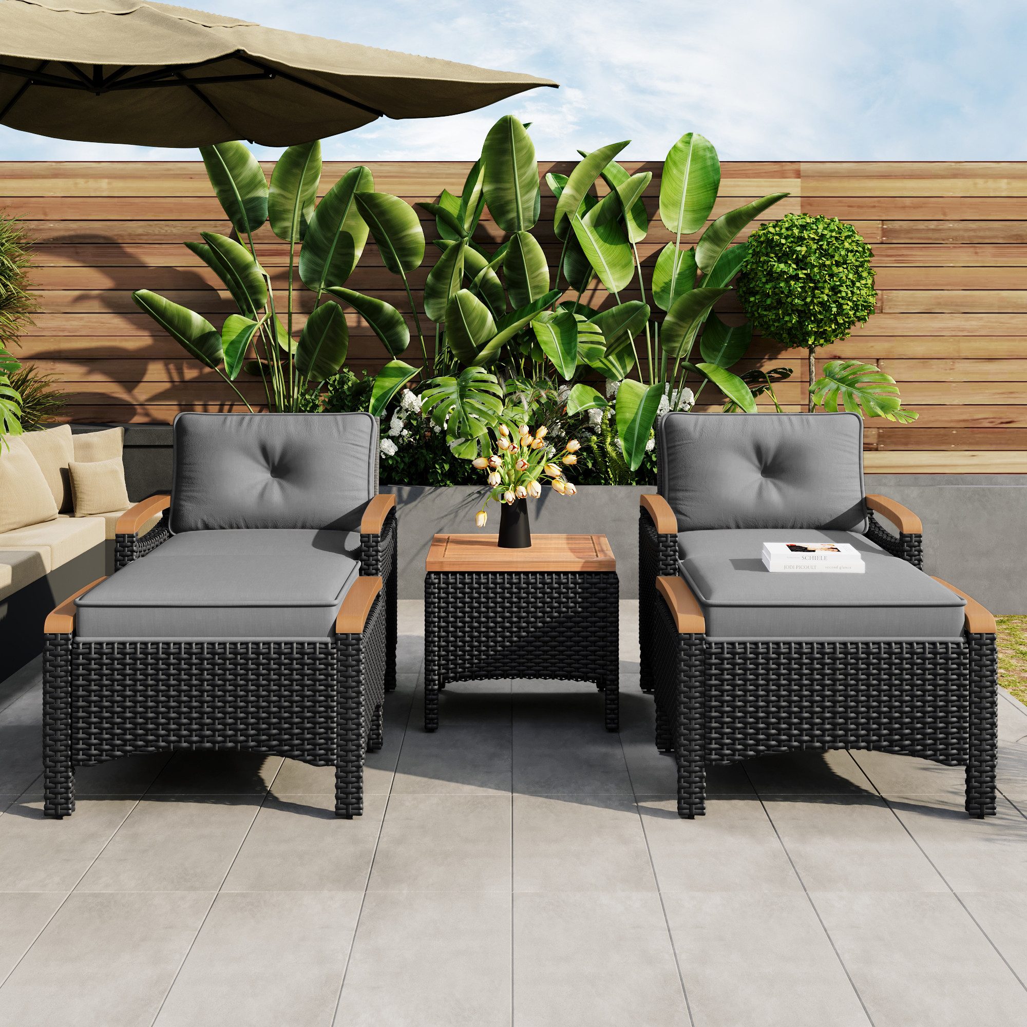 Merax Gartenlounge-Set, (mit Couchtisch, 2 Stühle günstig online kaufen