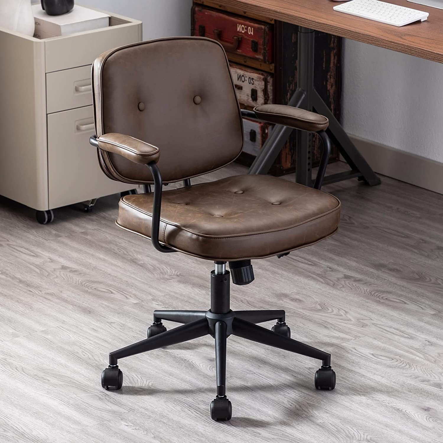 WAHSON OFFICE CHAIRS Bürostuhl Ledbezug Schreibtischstuhl höhenverstellbar Braun