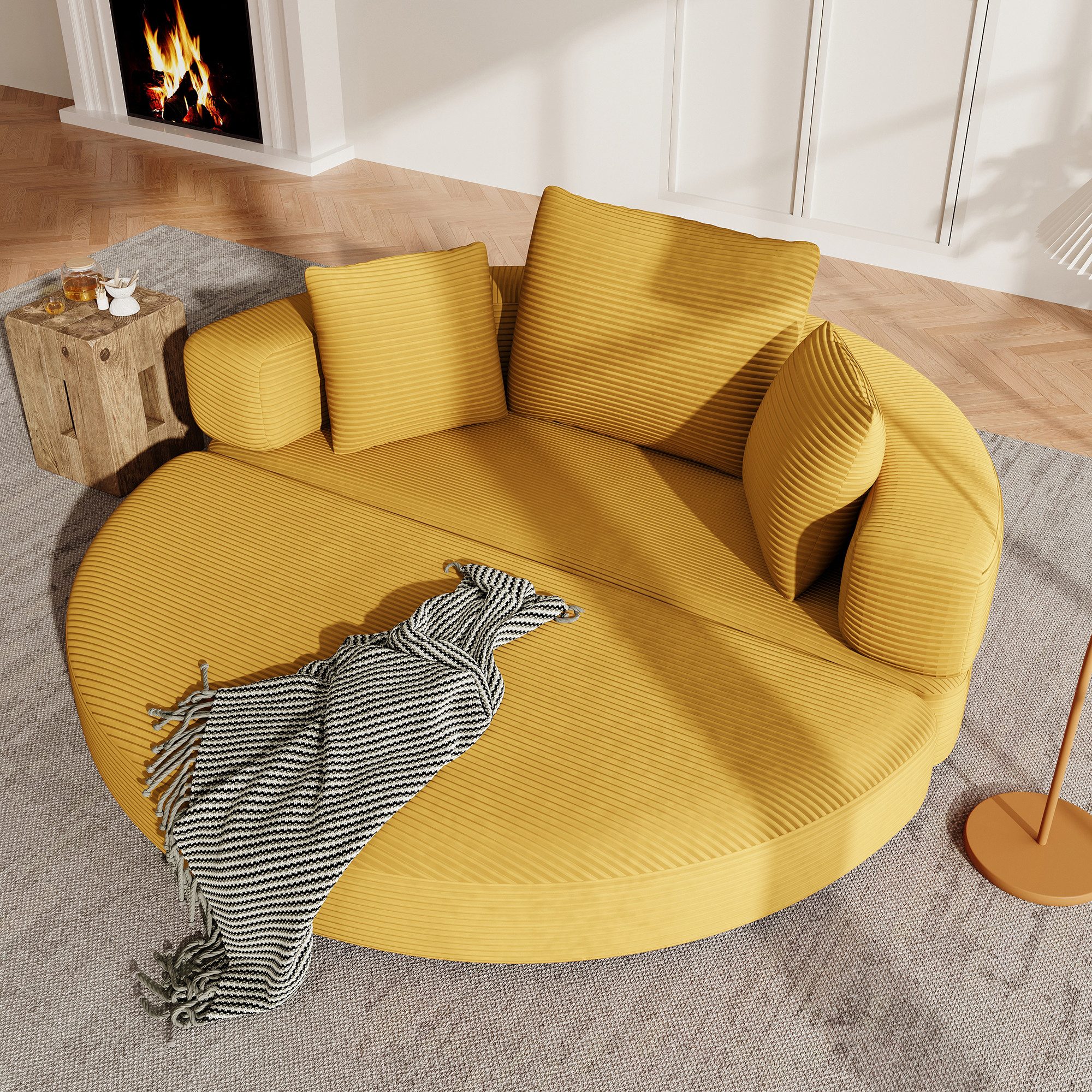 Merax Schlafsofa mit Schlaffunktion, Multifunktionales Sofa mit Hocker, Boneless Couch, Klappsofabett für Wohn/Arbeits/Schlafzimmer 1 Teile, 2-in-1 Sofa-Bett mit Cordstoffbezug inkl. 3 Kissen, 173x176cm