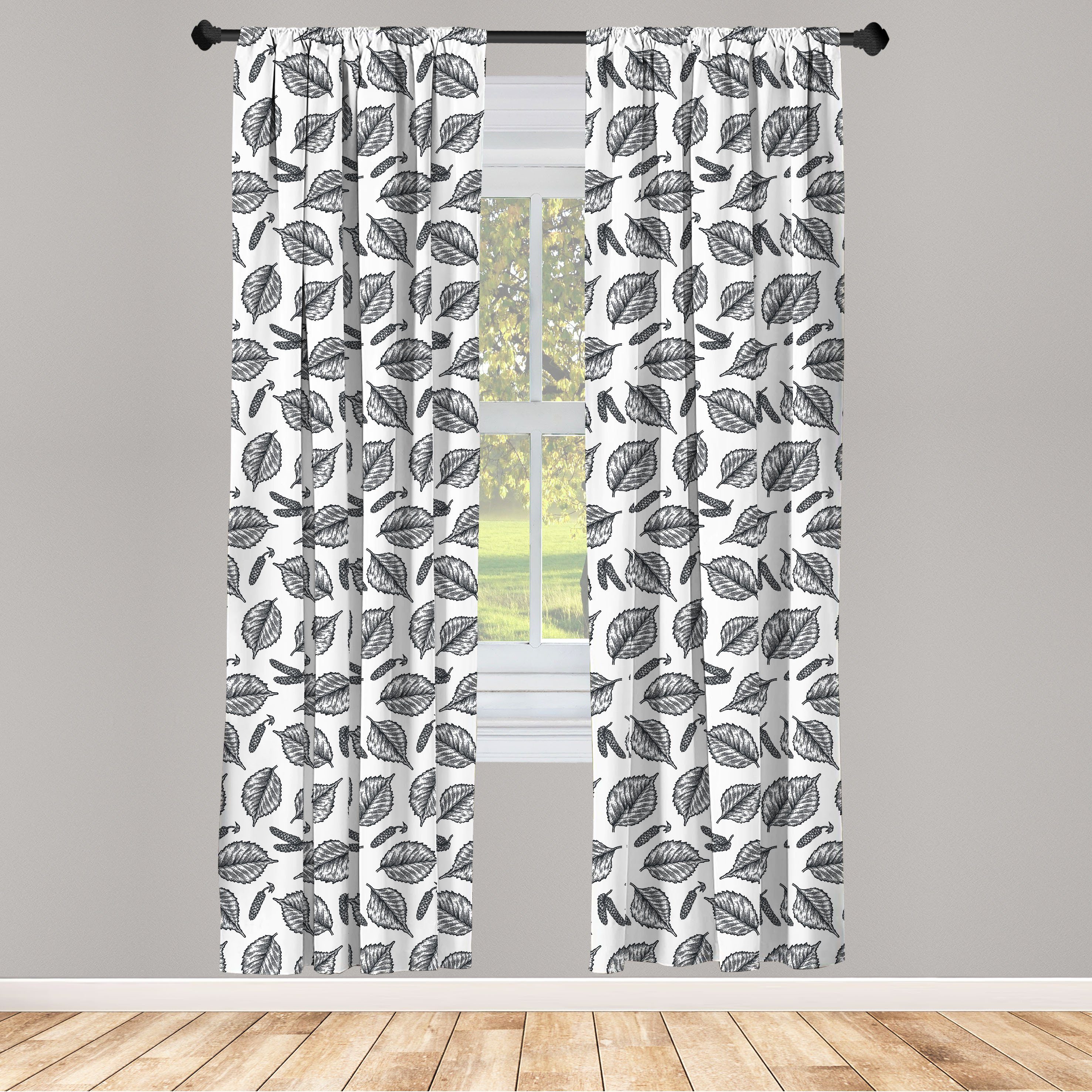 Gardine Vorhang für Wohnzimmer Schlafzimmer Dekor, Abakuhaus, Microfaser, Blätter Birch-Detail Sketch Laub