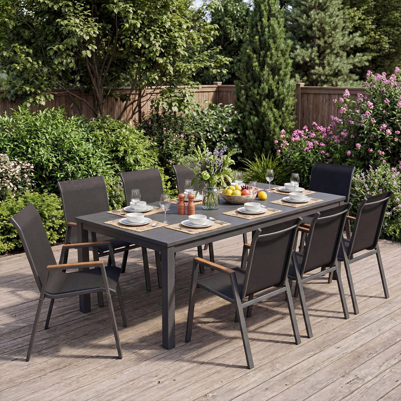 COSTWAY Gartenstuhl (2 St), Terrassenstuhl stapelbar mit Armlehnen, bis 180kg