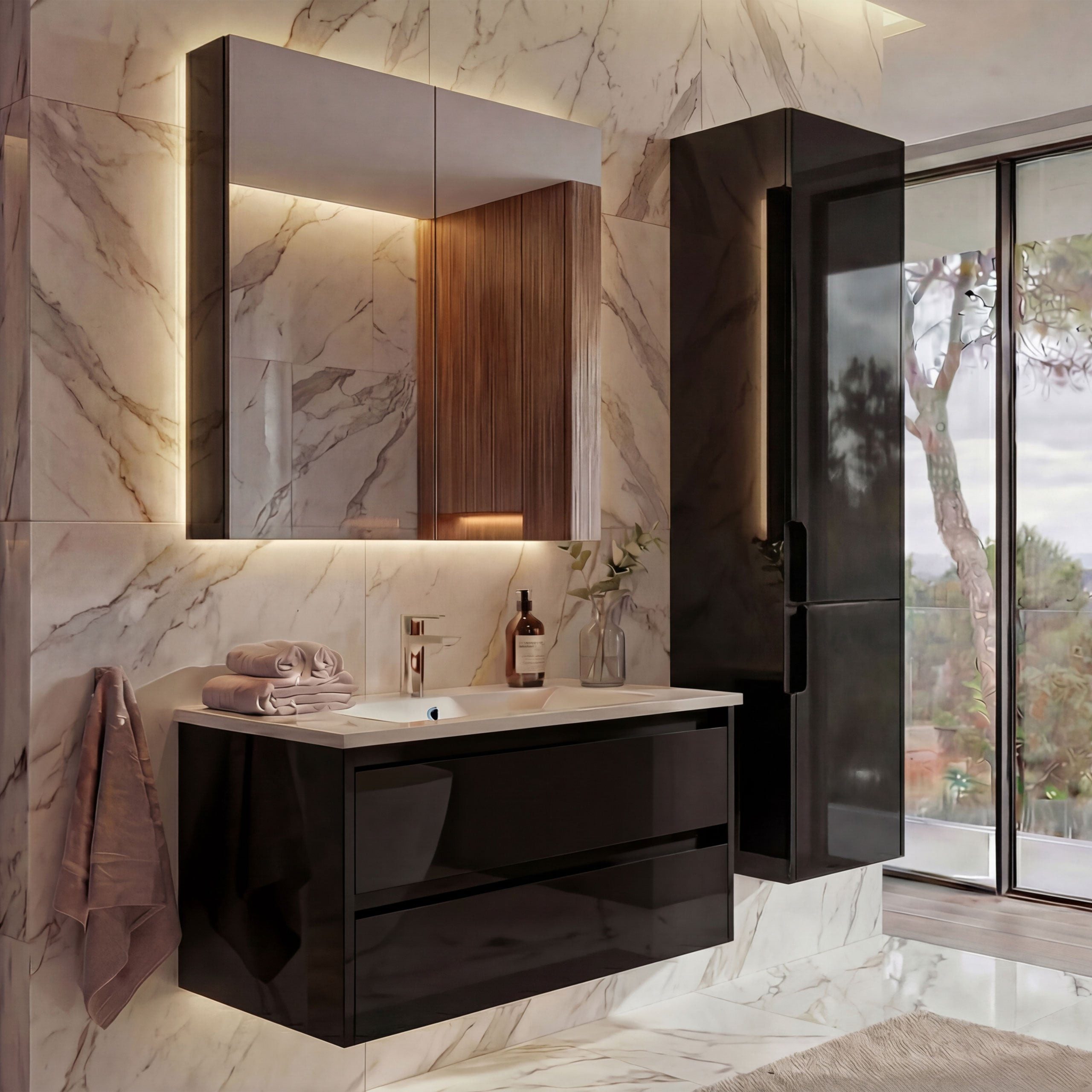 MCW Badezimmer-Set MCW-B19b-S, (Set), Hochglanz-Optik