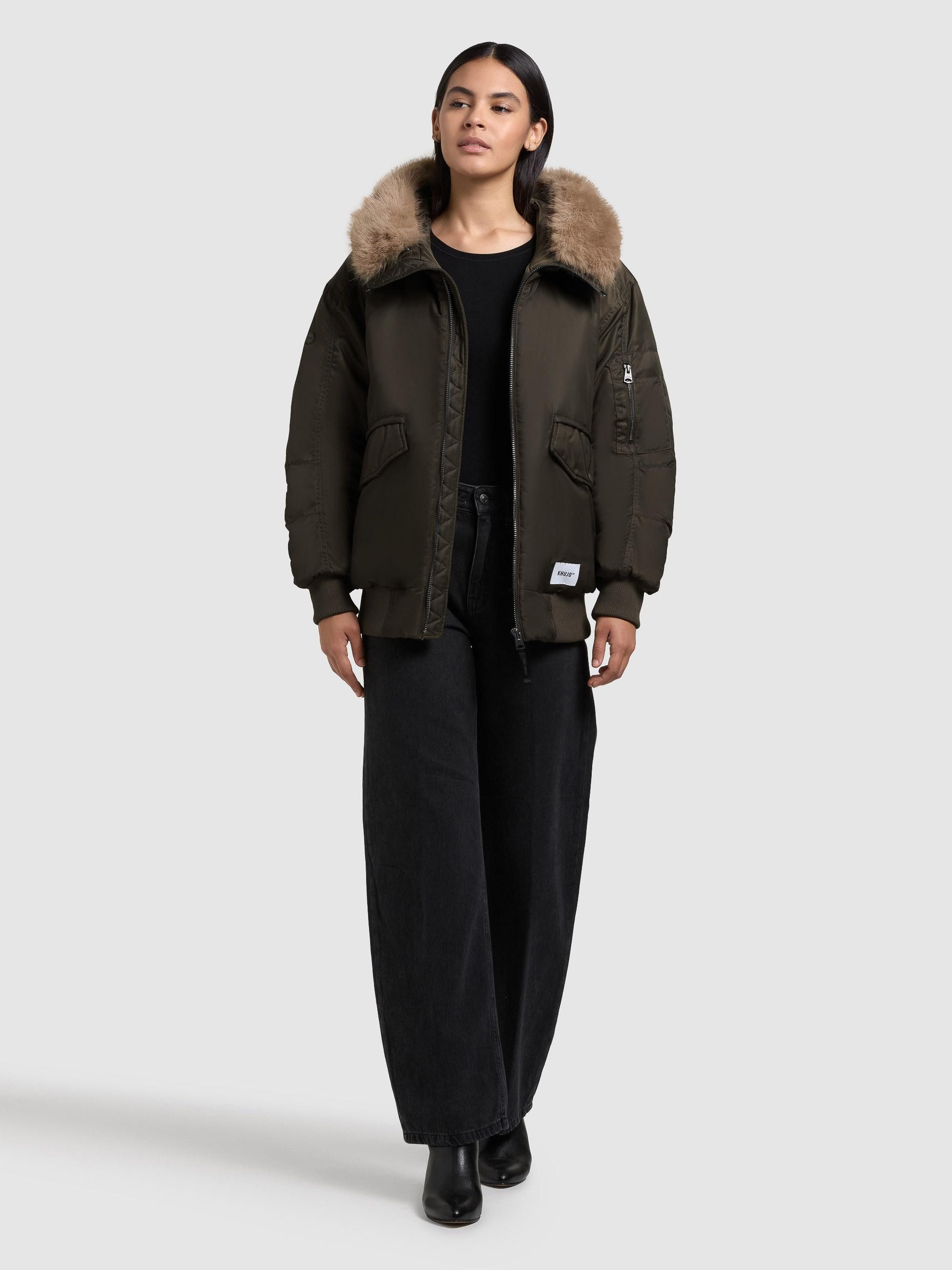 khujo Bomberjacke Cela Oversize Winterjacke mit abnehmbarem Kunstpelz-Besatz