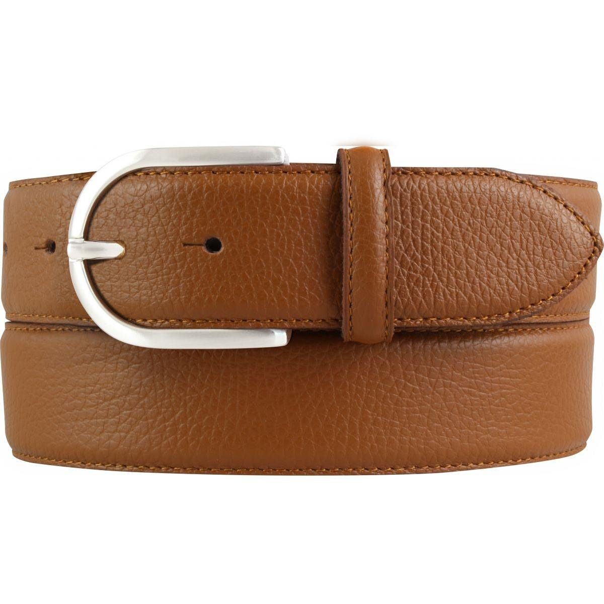 BELTINGER Ledergürtel Damen-Gürtel aus gemasertem Leder mit Steppnaht 4 cm - Hochwertiger Le Tabac, Silber