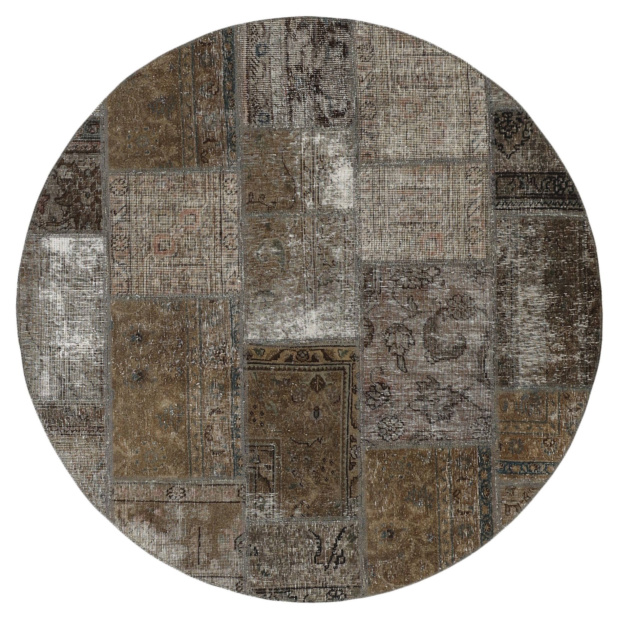 Wohnando Teppich MY-RUG Vintage Patch Work Floral & Ornamentiert 150x150cm, Rund, Höhe: 10 mm, Handgeknüpfter Teppich,Handgesponnene Wolle, mit Naturfarben gegärbt