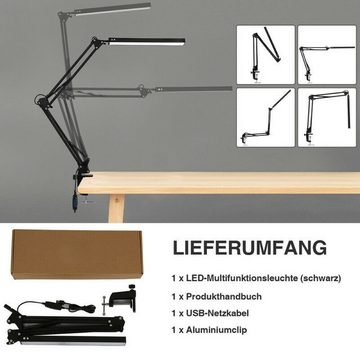 Bothergu LED Tischleuchte, 10 W, faltbare Architekten-Tischlampe mit Klemme, Metallschwenkarm