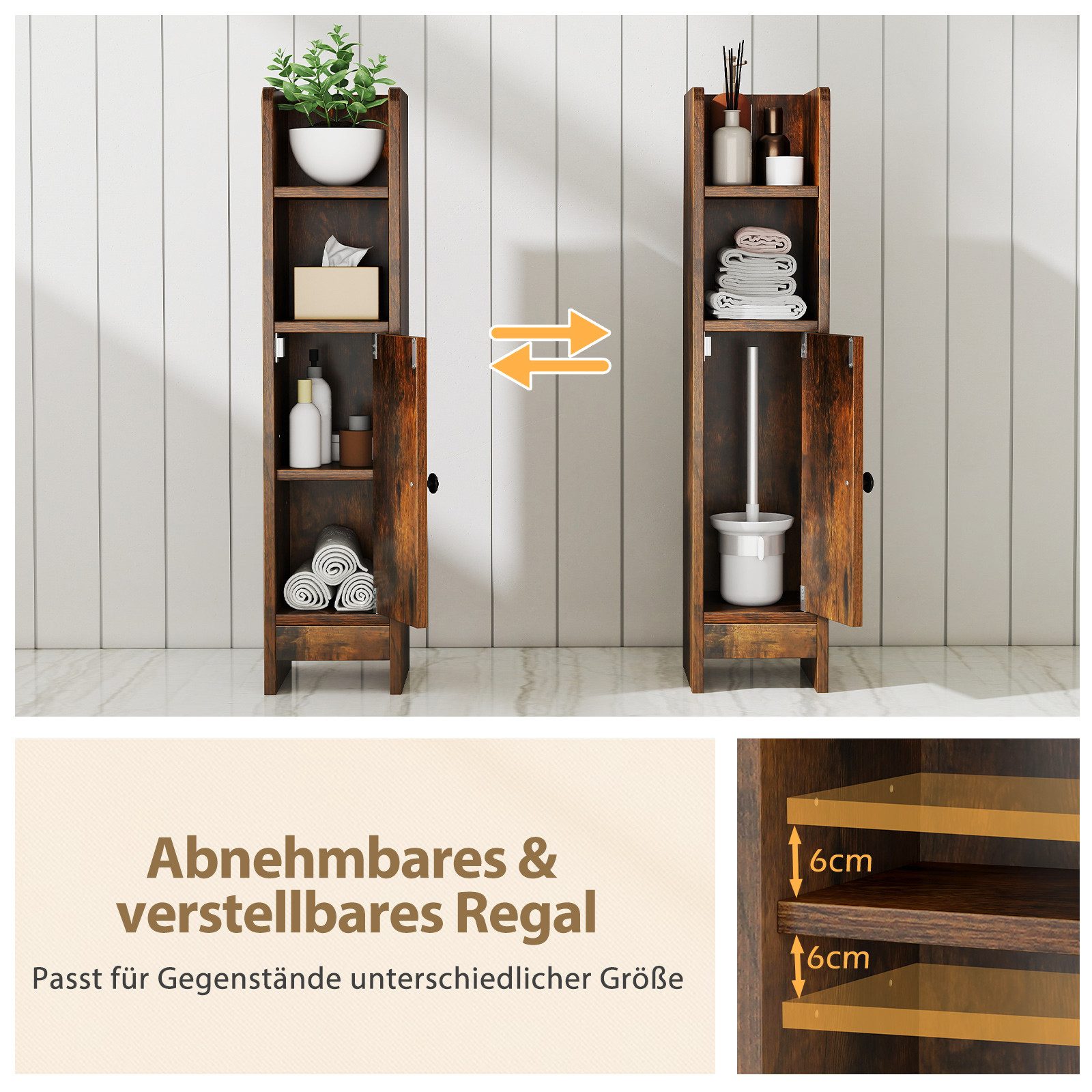 COSTWAY Badkommode, Badschrank Badezimmerschrank schmal, verstellbare Ablagen