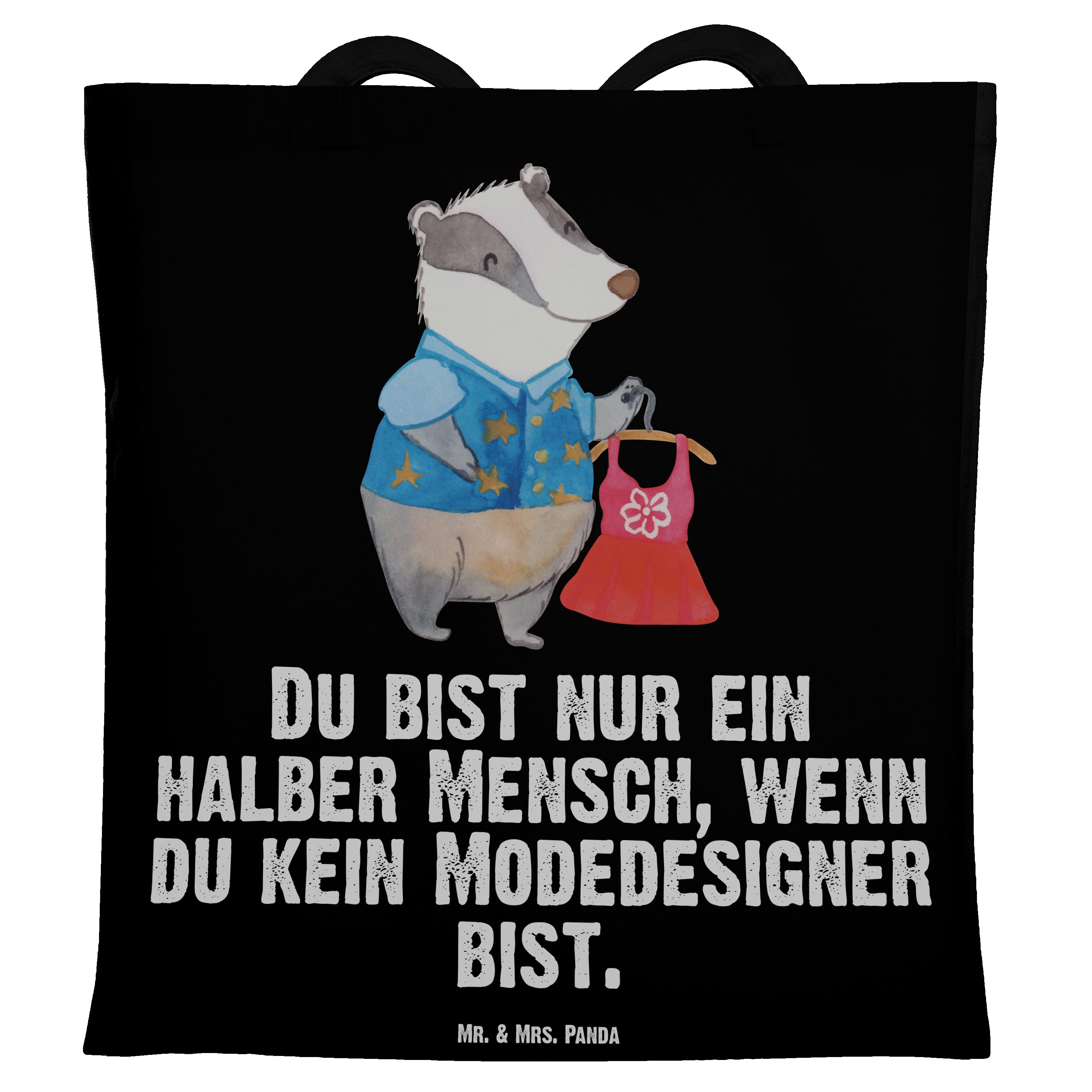 Mr. & Mrs. Panda Tragetasche Modedesigner mit Herz - Schwarz - Geschenk, Beutel, Modeschöpfer, Beu (1-tlg)