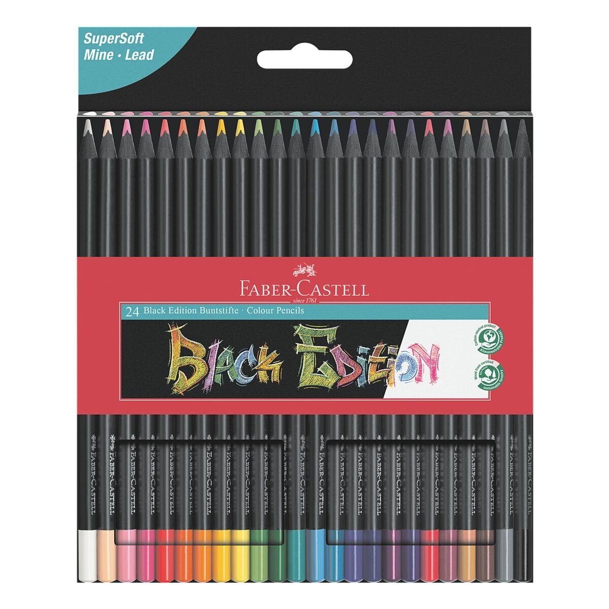 Faber-Castell Buntstift Black Edition, (24-tlg), schwarzes Holz / leuchtende Farben