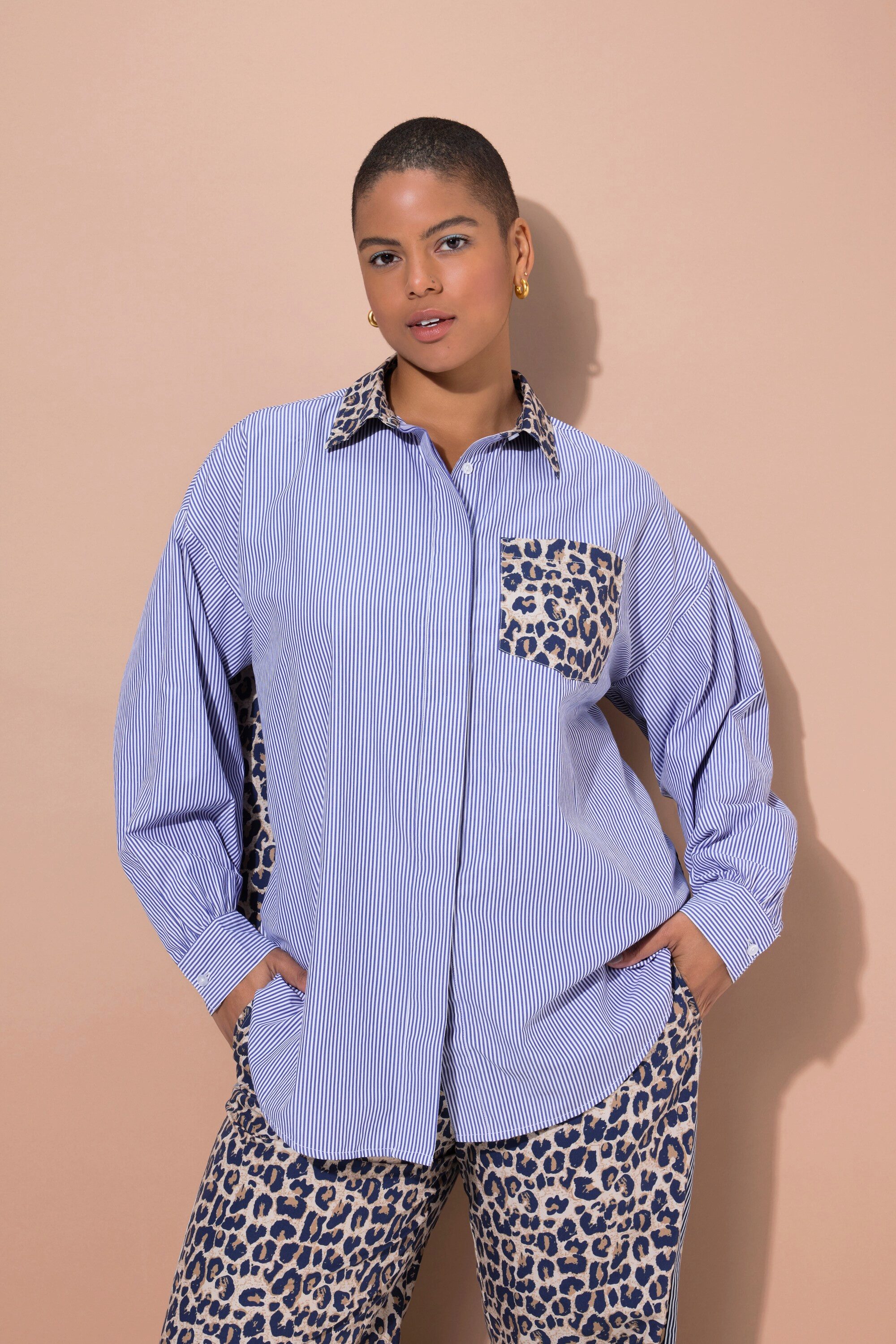Studio Untold Hemdbluse Hemd Oversize Shape mit Streifen/Leo