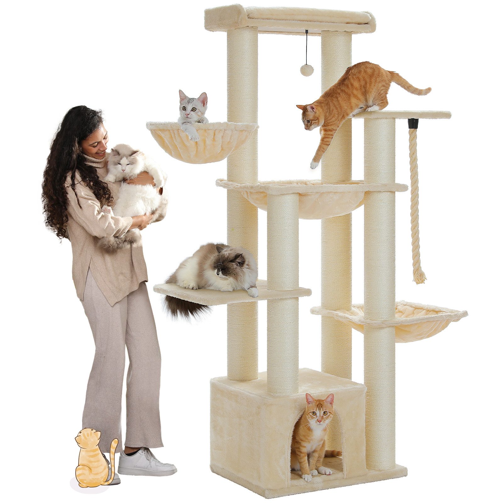 PAWZ Road Kratzbaum Kratzbaum Grosse Katzen stabil 13 Sisalpfosten(11cm), XXL 169 cm, Schwarz