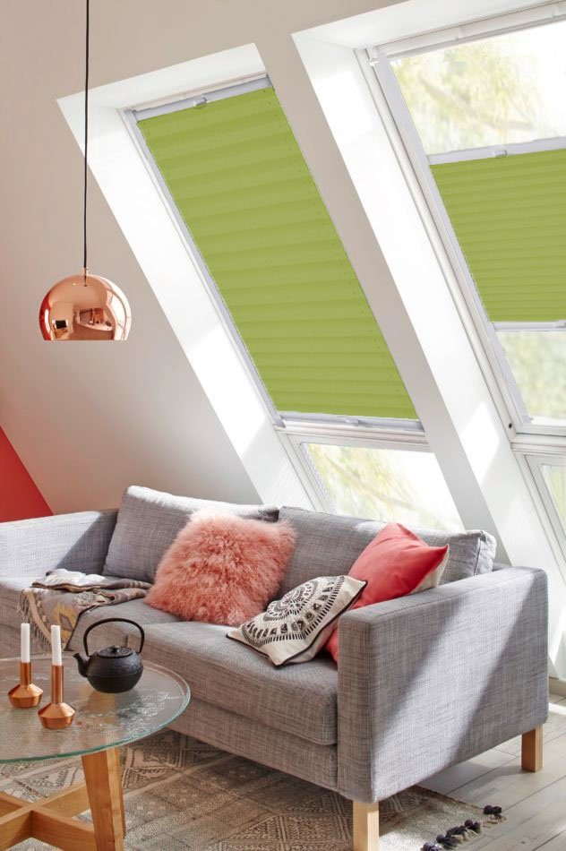 Dachfensterplissee StartUp Style sunlines, mit Führungsschienen Lichtschutz, verspannt, limette Crush, verschraubt