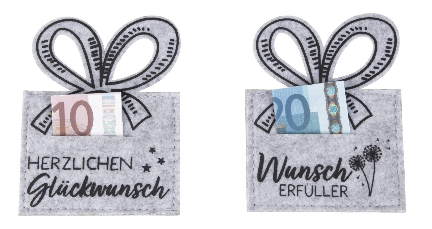 Mel-O-Design Geschenkbox Geldgeschenk Tasche aus Deko Filz (Gutschein Verpackung, im 2er Set), kleines Geschenk für Geburtstag, Hochzeit, Weihnachten