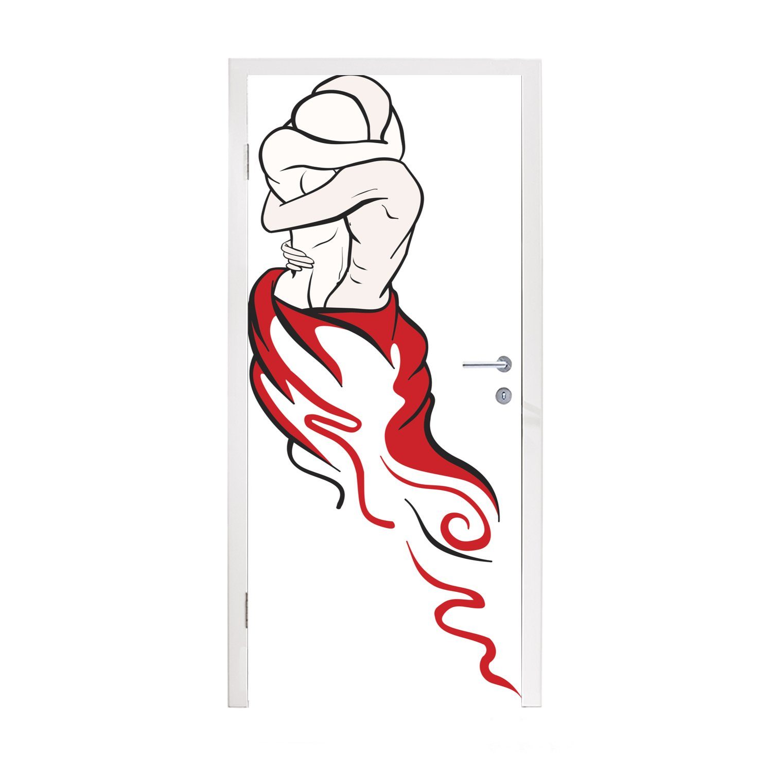 MuchoWow Türtapete Line-Art-Illustration einer Umarmung, Matt, bedruckt, (1 St), Fototapete für Tür, Türaufkleber, 75x205 cm