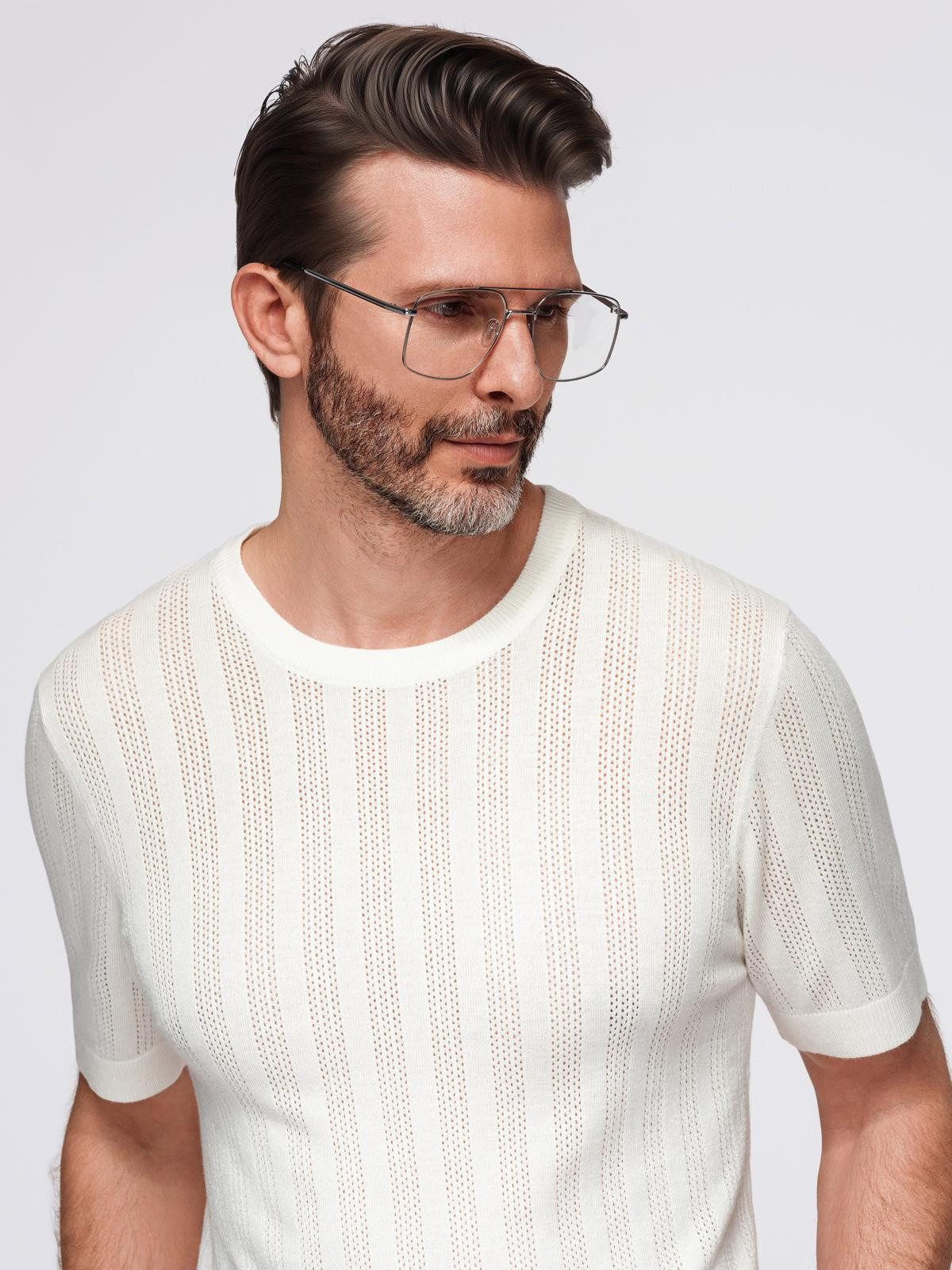 OMBRE T-Shirt Herren-Pullover aus durchbrochenem Gewebe mit Rundhalsausschnitt