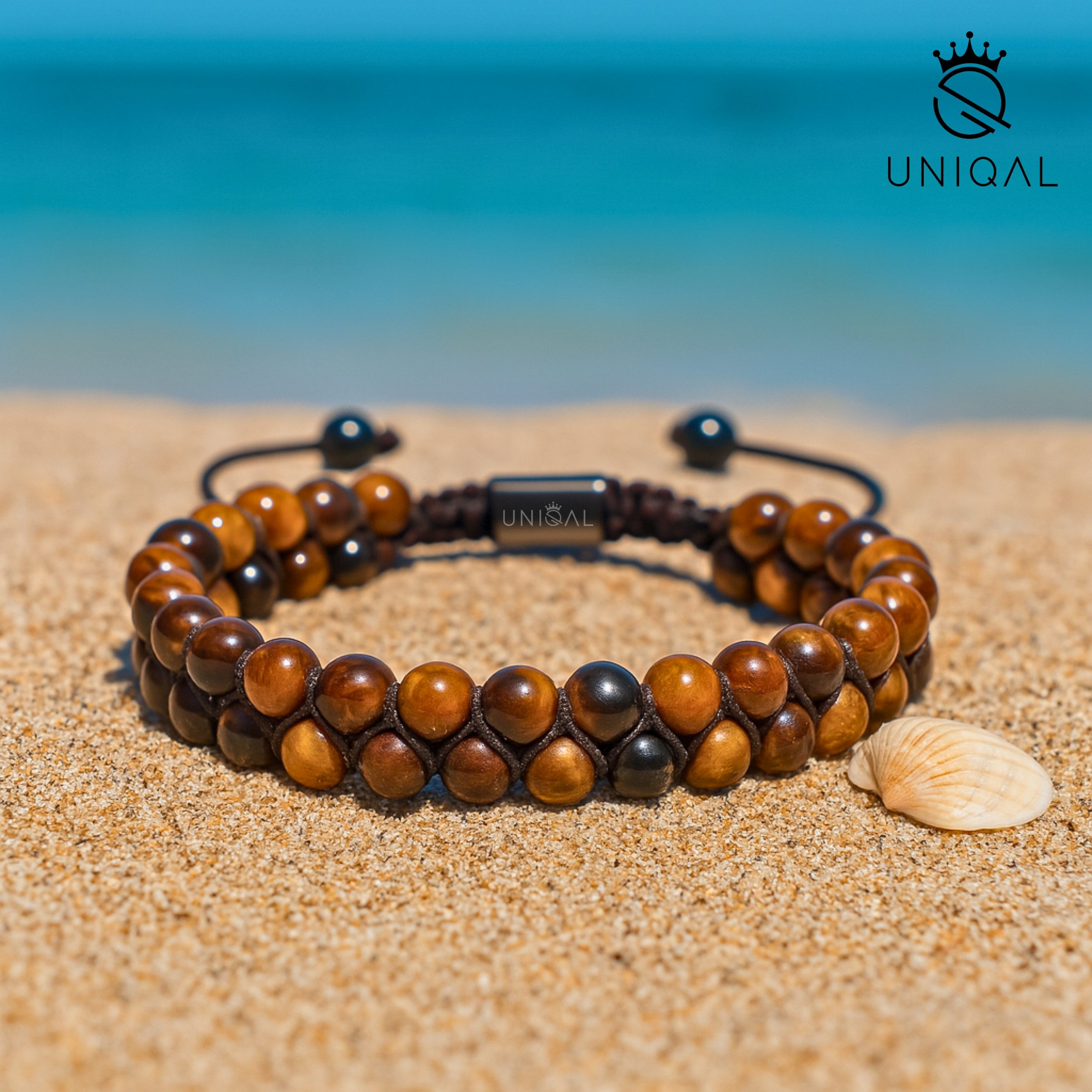 UNIQAL.de Perlenarmband Perlenrmband "UNIQAL" Naturstein, Heilstein, verstellbar, zweireihig (Edelstahl, Naturstein, Casual Style, Heilstein, handgefertigt)