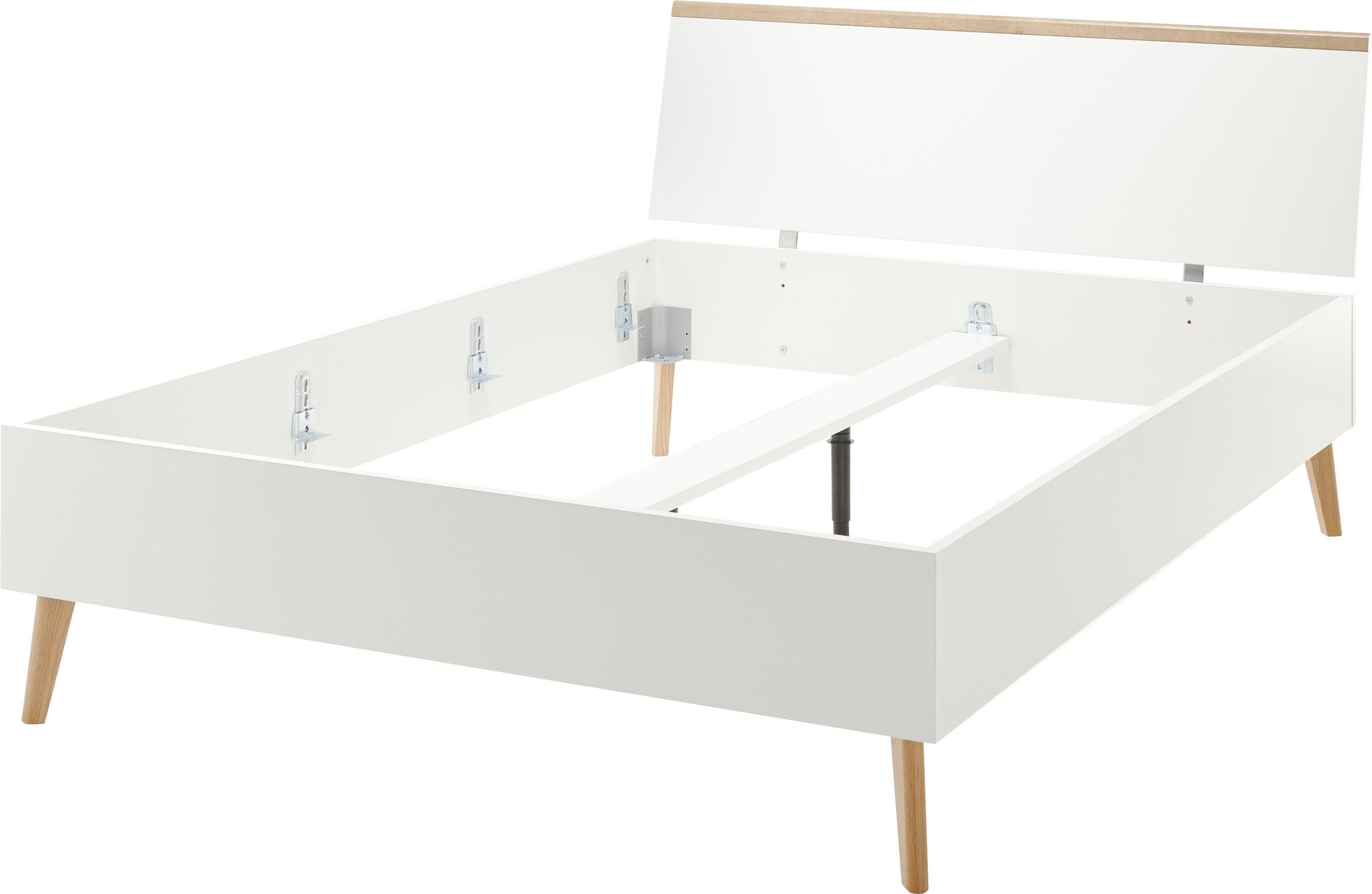 Home affaire Einzelbett Merle Bettgestell mit Massivholzfüßen Außenmaße 145/20/92 cm (B/T/H), in skandinavischem Design, Liegefläche 140x200cm