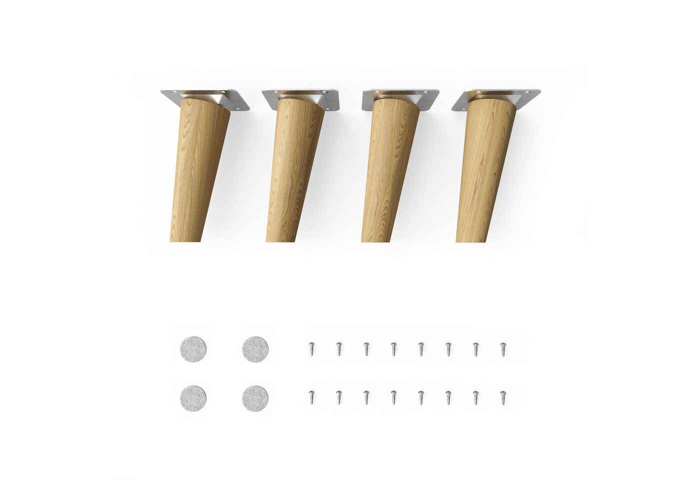 sossai® Möbelfuß Holzfüße Rund schräge Ausführung - Eiche, (4-St), 8cm - 71cm