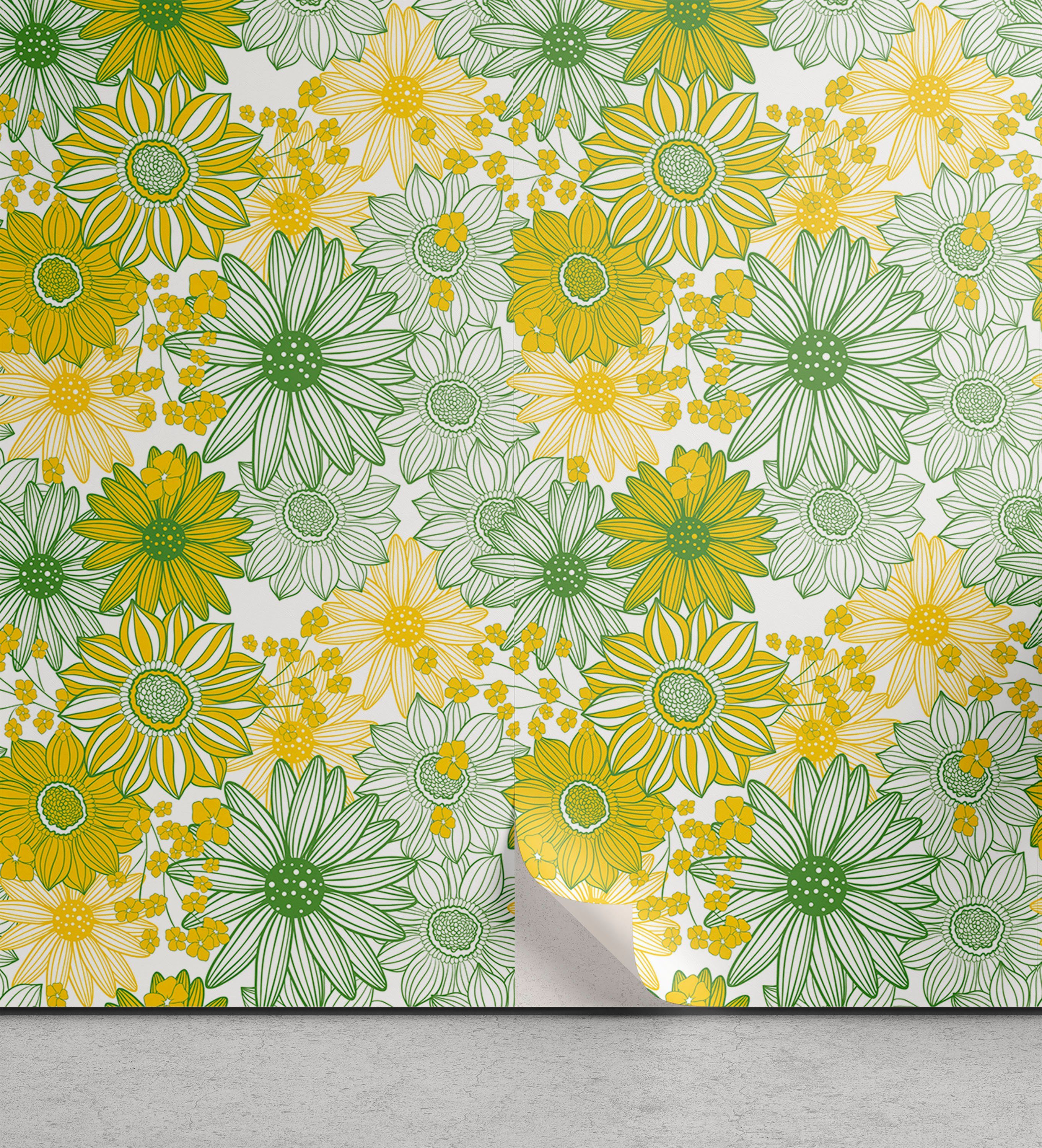 Blumen Wohnzimmer selbstklebendes Sonnenblume Küchenakzent, Vinyltapete Botanik Kunst Abakuhaus Cartoon