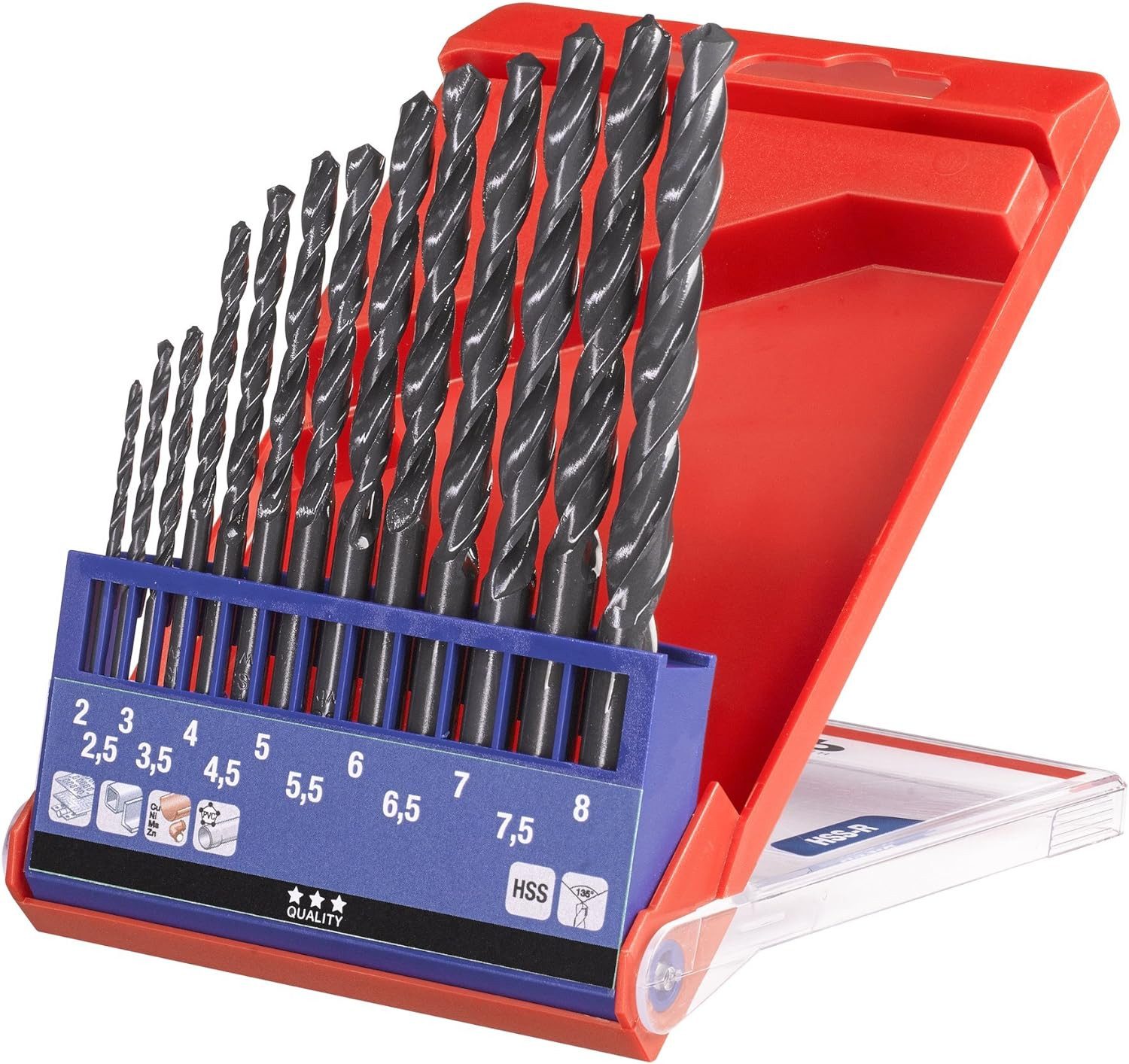 kwb Bohrer- und Bit-Set HSS Spiralboh Kass 2-8 13-tlg, HSS Spiralboh Kass 2-8 13-tlg