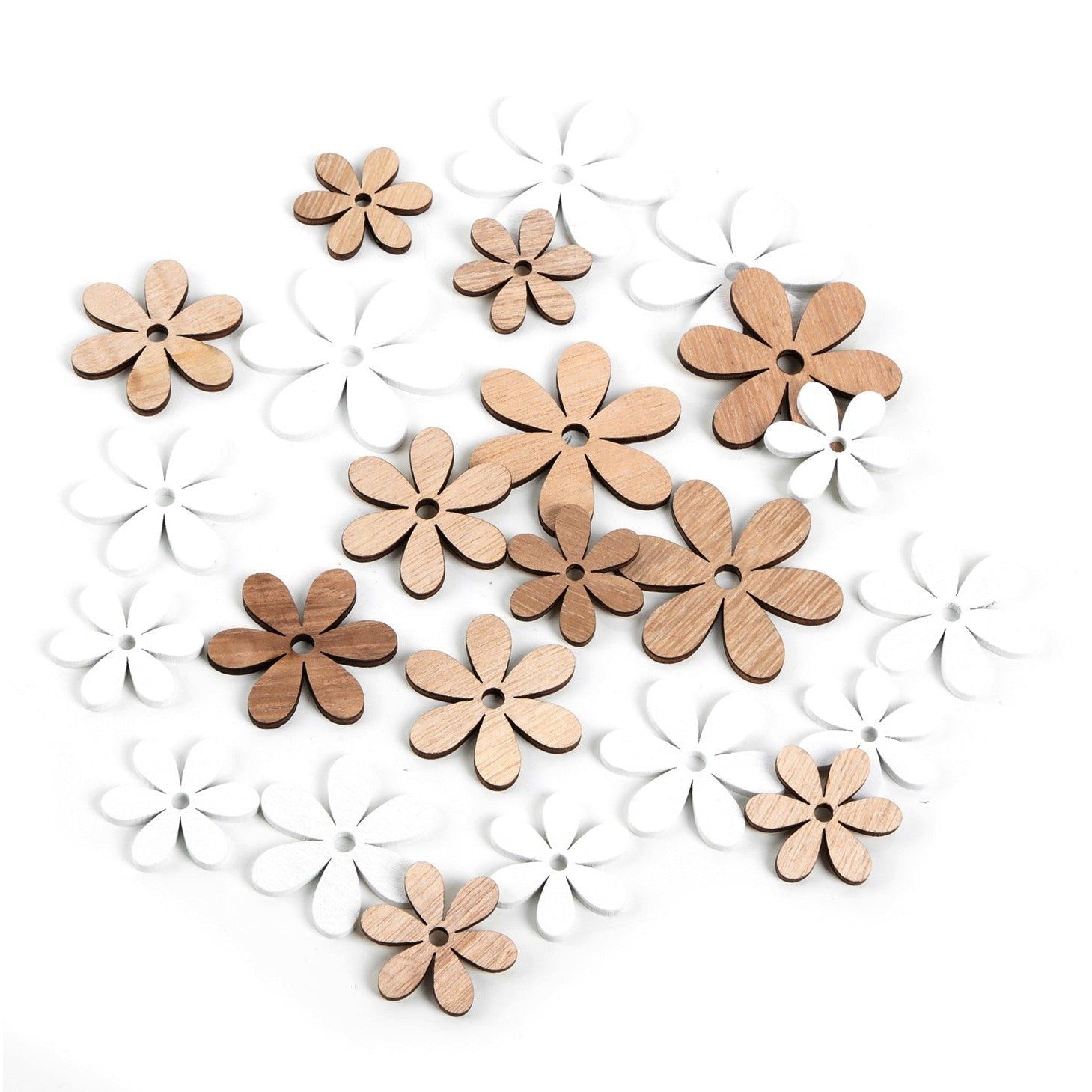 Logbuch-Verlag Dekofigur 24 kleine Holz Blumen Streuteile braun weiß - Ostern Feste Hochzeit