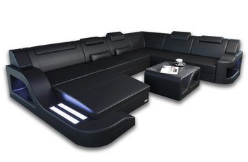 Sofa Dreams Wohnlandschaft Stoff Sofa Couch Polstersofa Palermo, XXL U Form Stoffsofa mit LED, USB-Anschluss, Schlafsofa, Designersofa