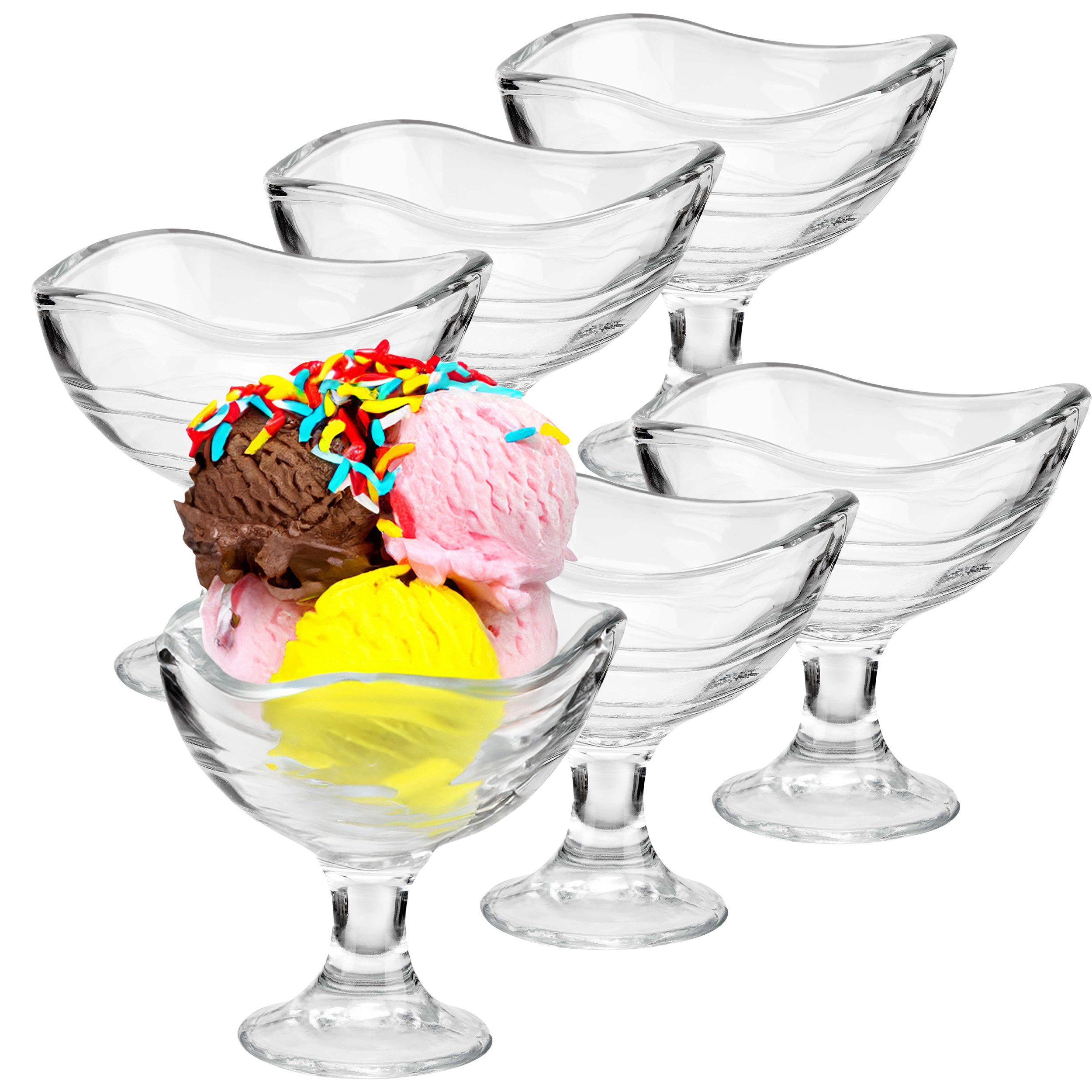 Annastore Eisschale 6-tlg. Eisbecher aus Glas mit Fuß Eisschalen aus Glas Dessertschale