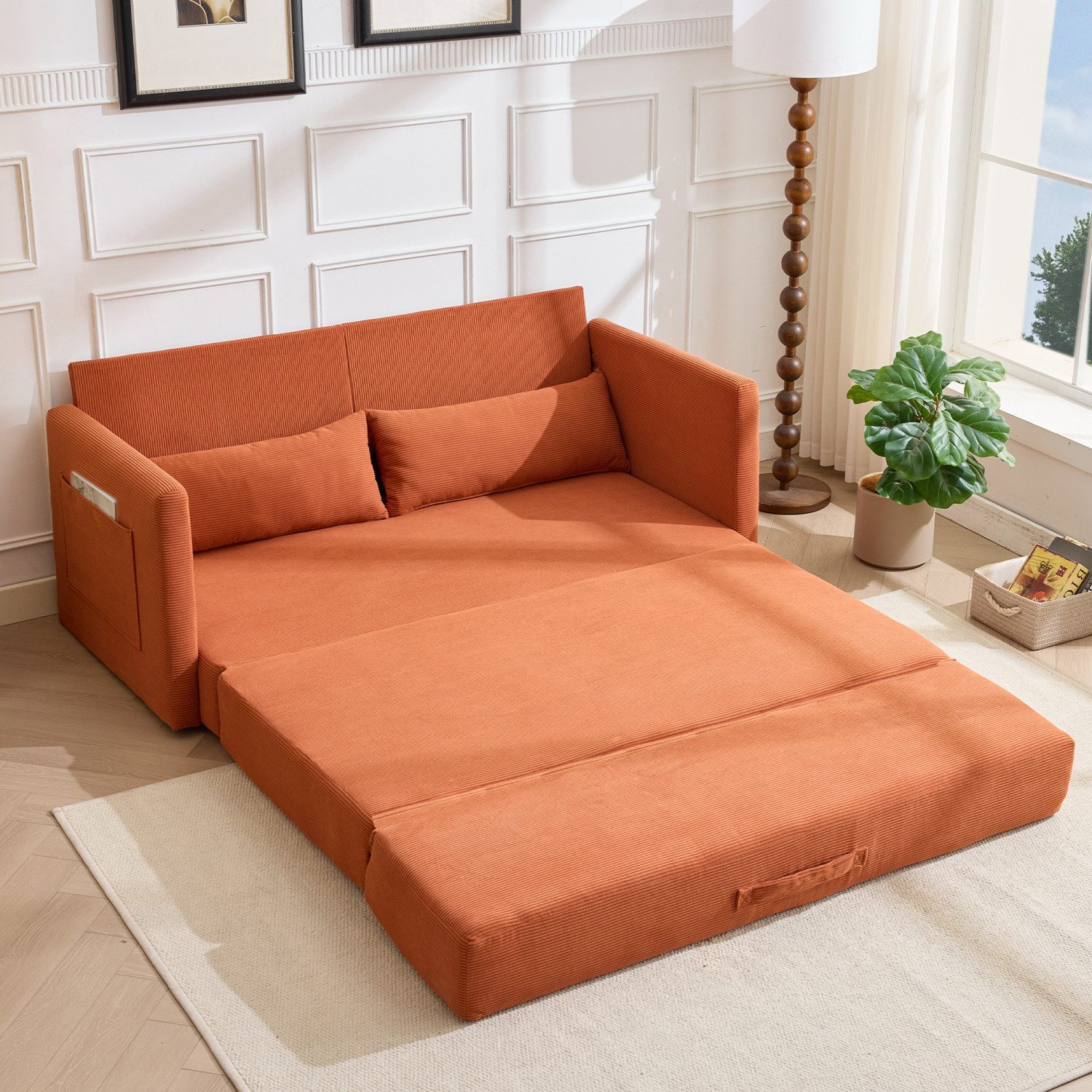 ANYSUN Loungesofa Faltbares Schlafsofa, 2-Sitzer-Couch,das 2-in-1 Klappsofa, Bodensofa-Bett,Cordstoff,mit zwei Lendenkissen, bequemes Cord Bodensofa für Wohnzimmer,Wohnung,kleine Räume