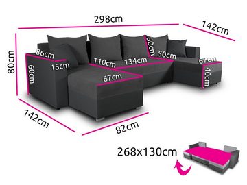 Sofnet Wohnlandschaft Beno, mit Schlaffunktion und Bettkasten, Ecksofa, U-Form Couch, Schlafsofa