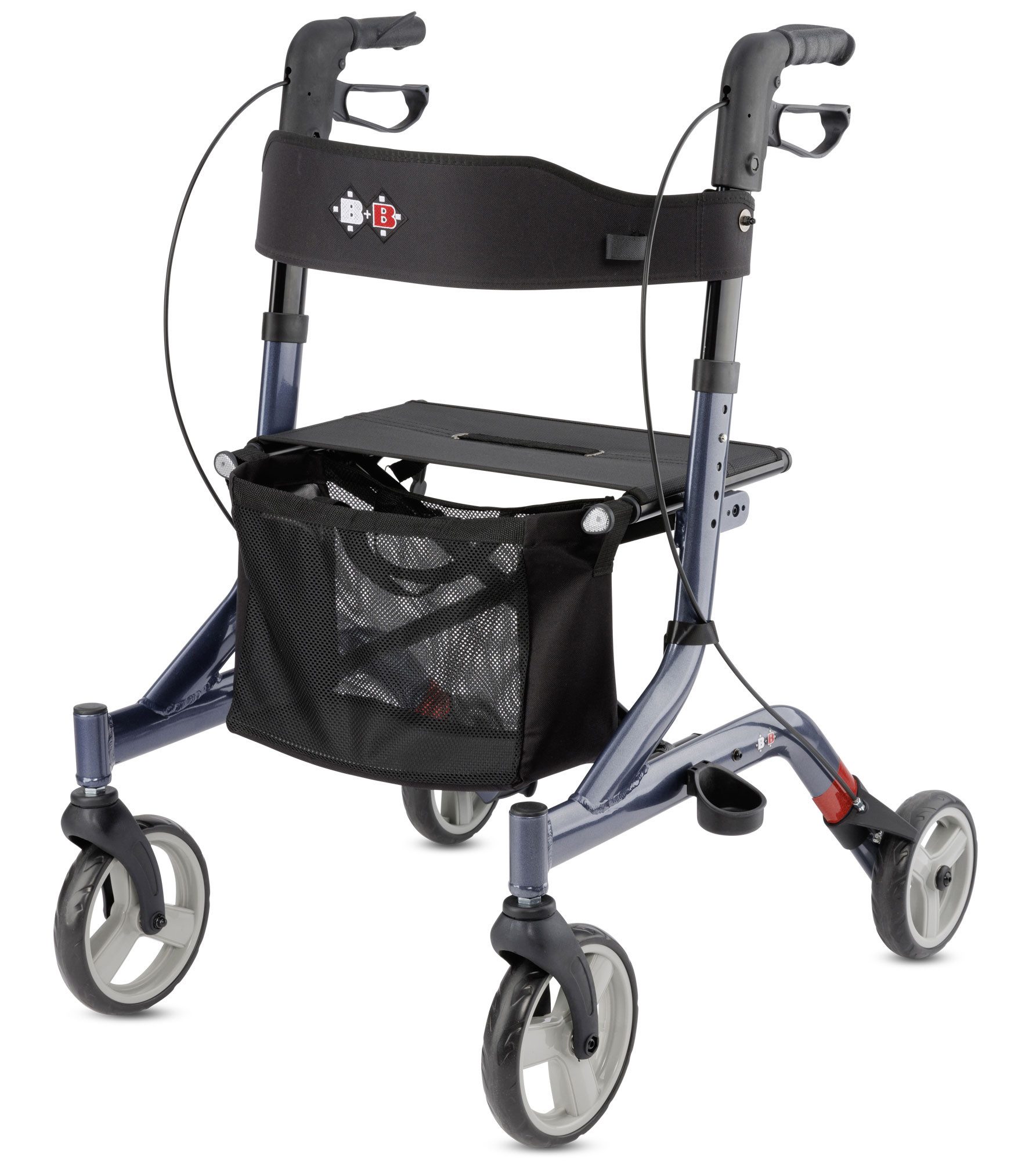 Bischoff & Bischoff Rollator Capero Rollator, faltbare Senioren Gehhilfe mit Rückengurt, Tasche und Stockhalter