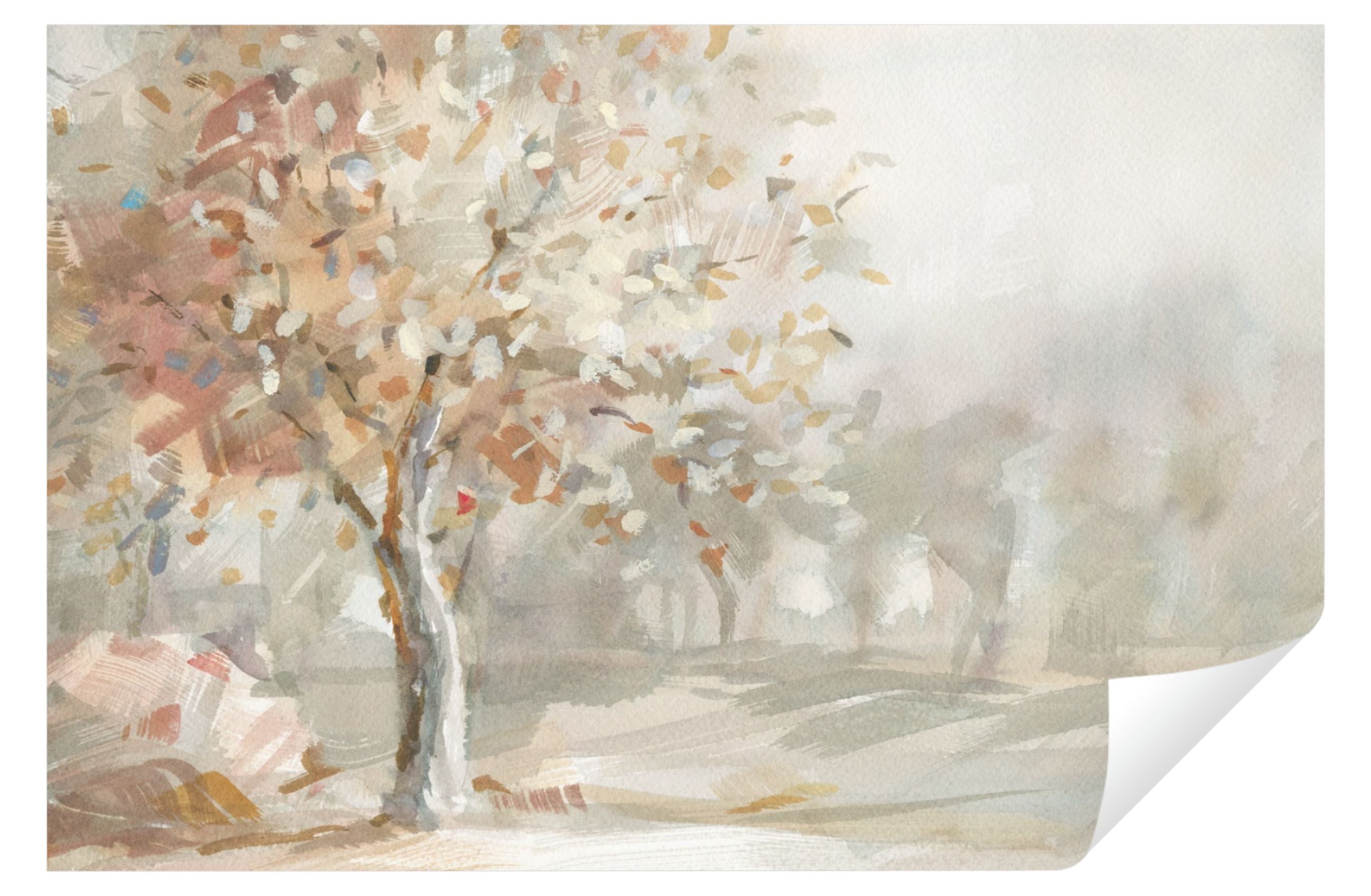 Wallarena Fototapete Landschaft Gemalte Baum Kunst Vlies Tapete Wohnzimmer Schlafzimmer, Glatt Vlies Struktur Vinyl, Barock, Tapete inklusive Kleister Vliestapete Motivtapete Wandtapete