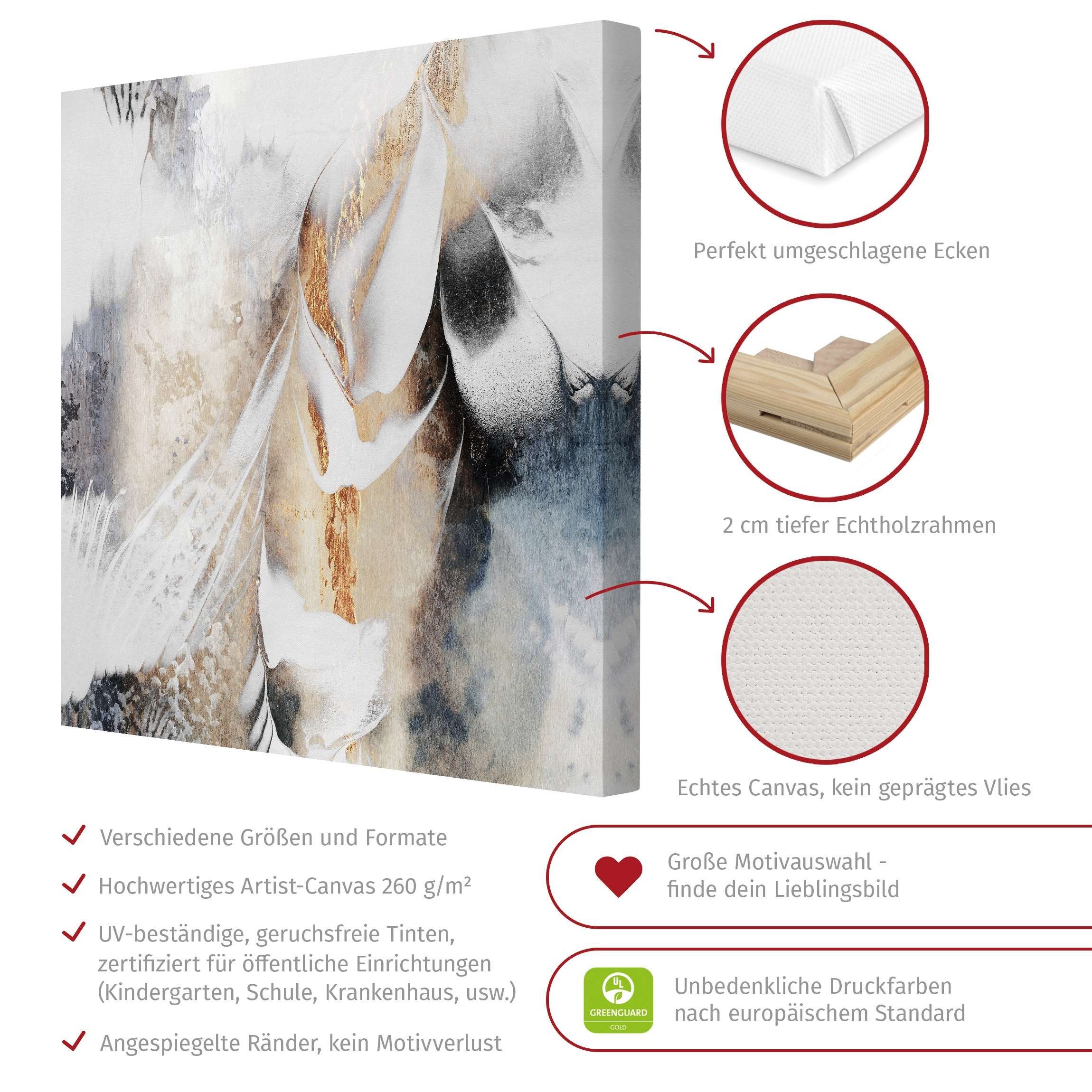 Bilderdepot24 Leinwandbild Kunstdruck Goldene abstrakte Malerei gold Bild auf Leinwand Groß XXL, Wohnzimmer Schlafzimmer Küche Flur Wandbild Kunstkopie Wanddeko Druck