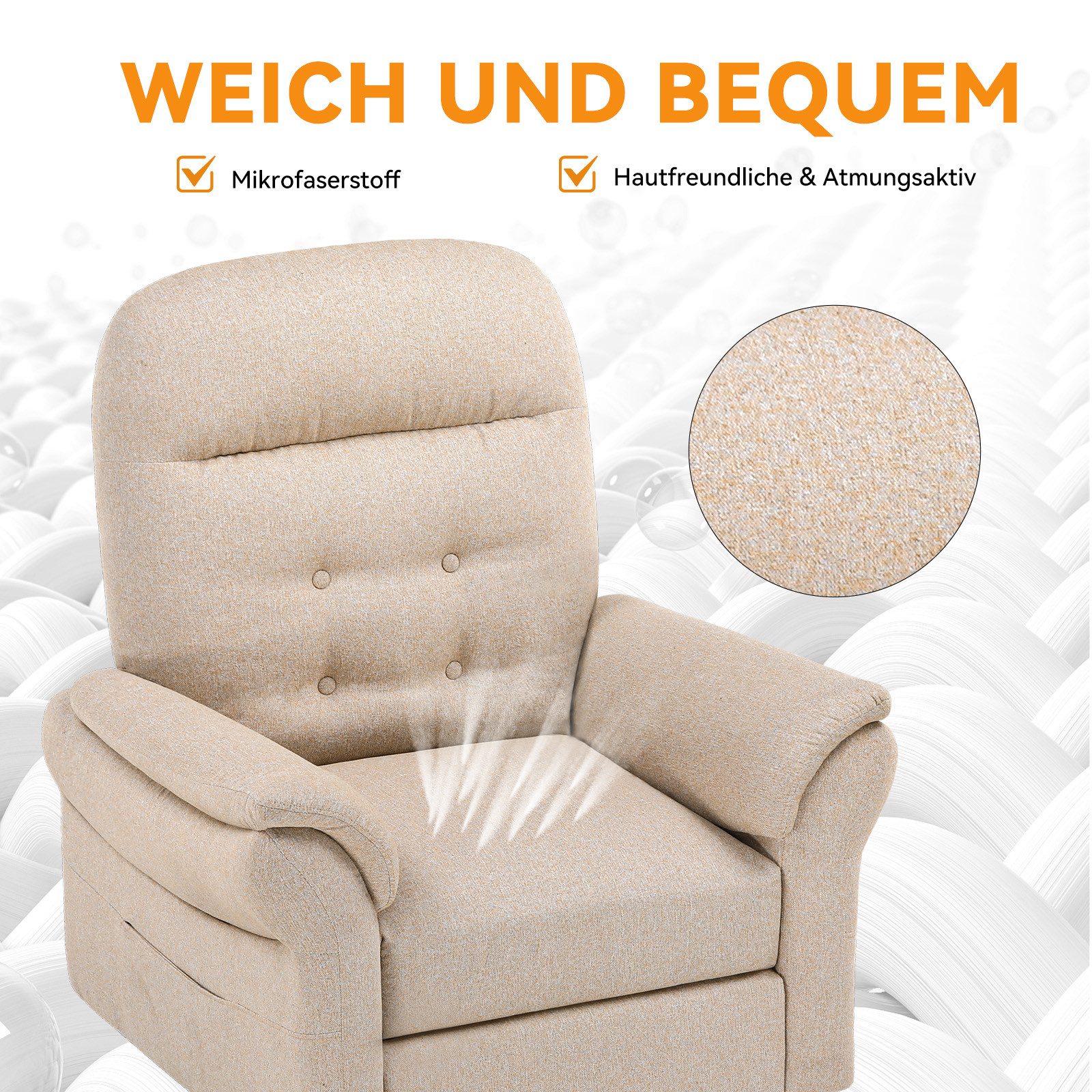 COMHOMA Relaxsessel Fernsehsessel mit Verstellbarer Rückenlehne Verstellung bis 160° (Relaxsessel mit Hocker) – Bild 2 von 5