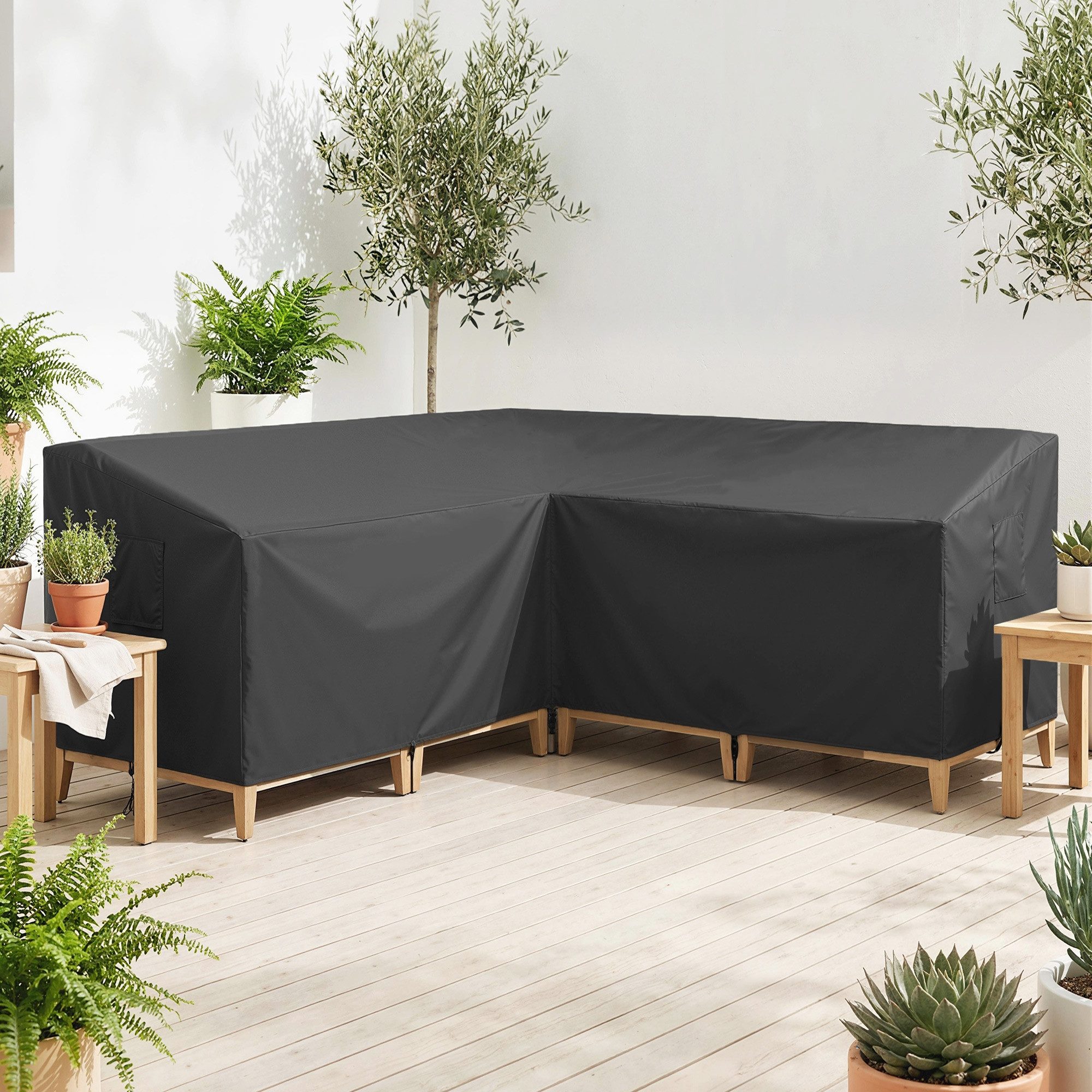 MC Star Gartenmöbel-Schutzhülle Schutzhülle für Gartenmöbel Winterfest Wasserdicht V-förmig (Anti-UV Abdeckung 420D Oxford Gewebe 216x216x78 cm Schwarz)