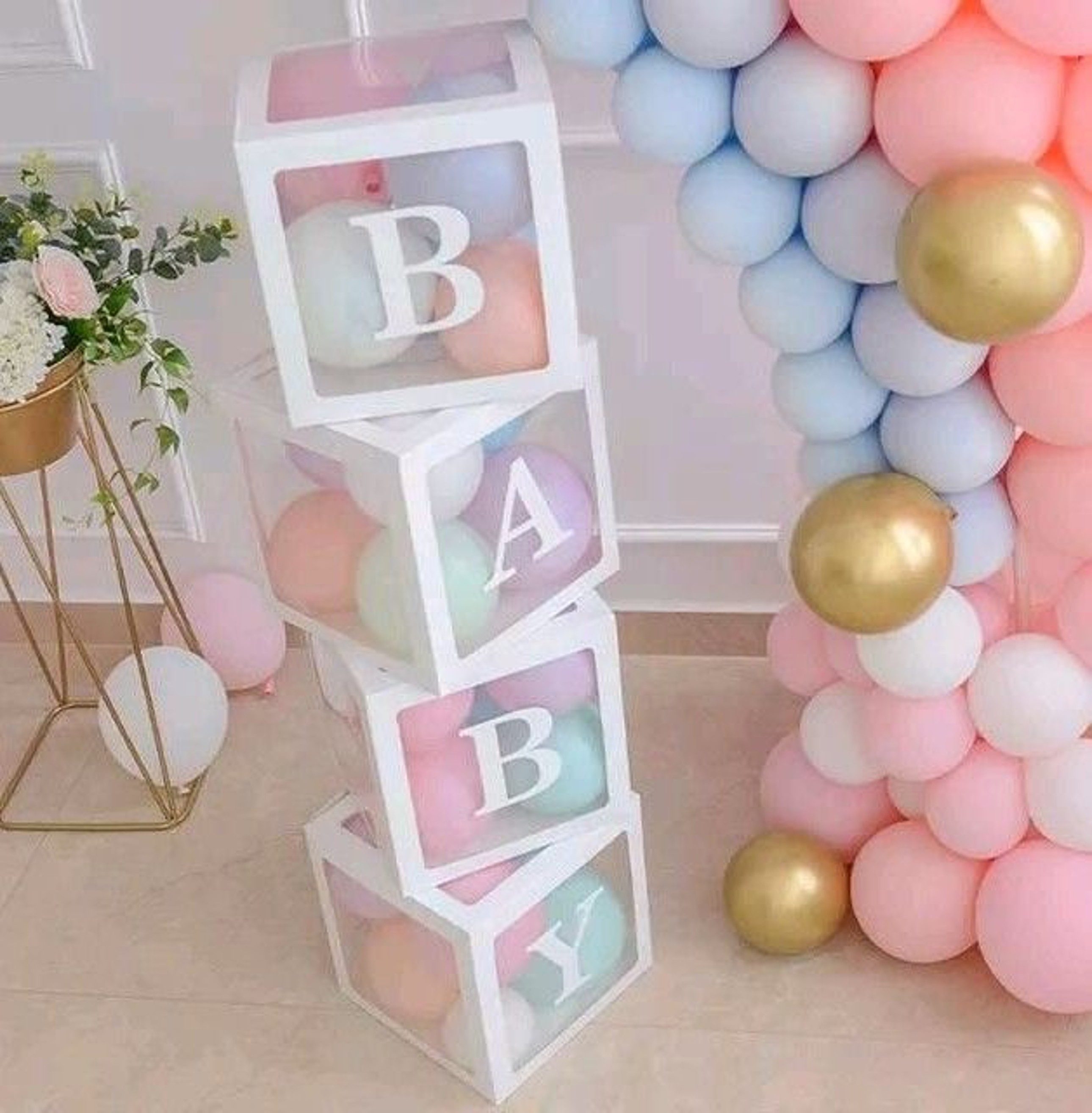 PartyFlamingo Dekoobjekt Transparente Boxen Set weiß Dekoration Babyparty Buchstaben A-Z
