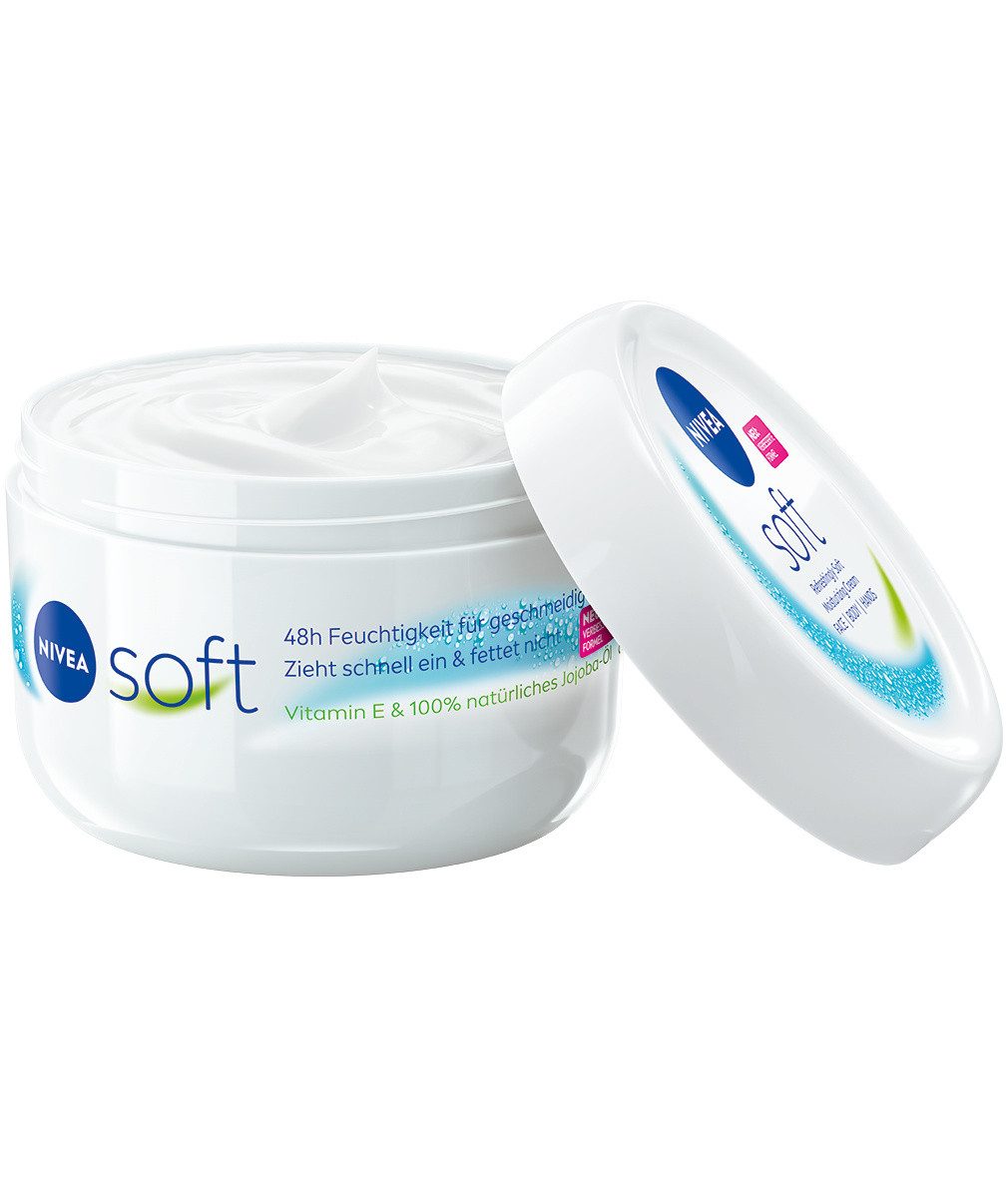 Nivea Gesichtspflege 2 x NIVEA Creme Soft 48h intensive Feuchtigkeit vegane Formel 375 ml, 2-tlg.