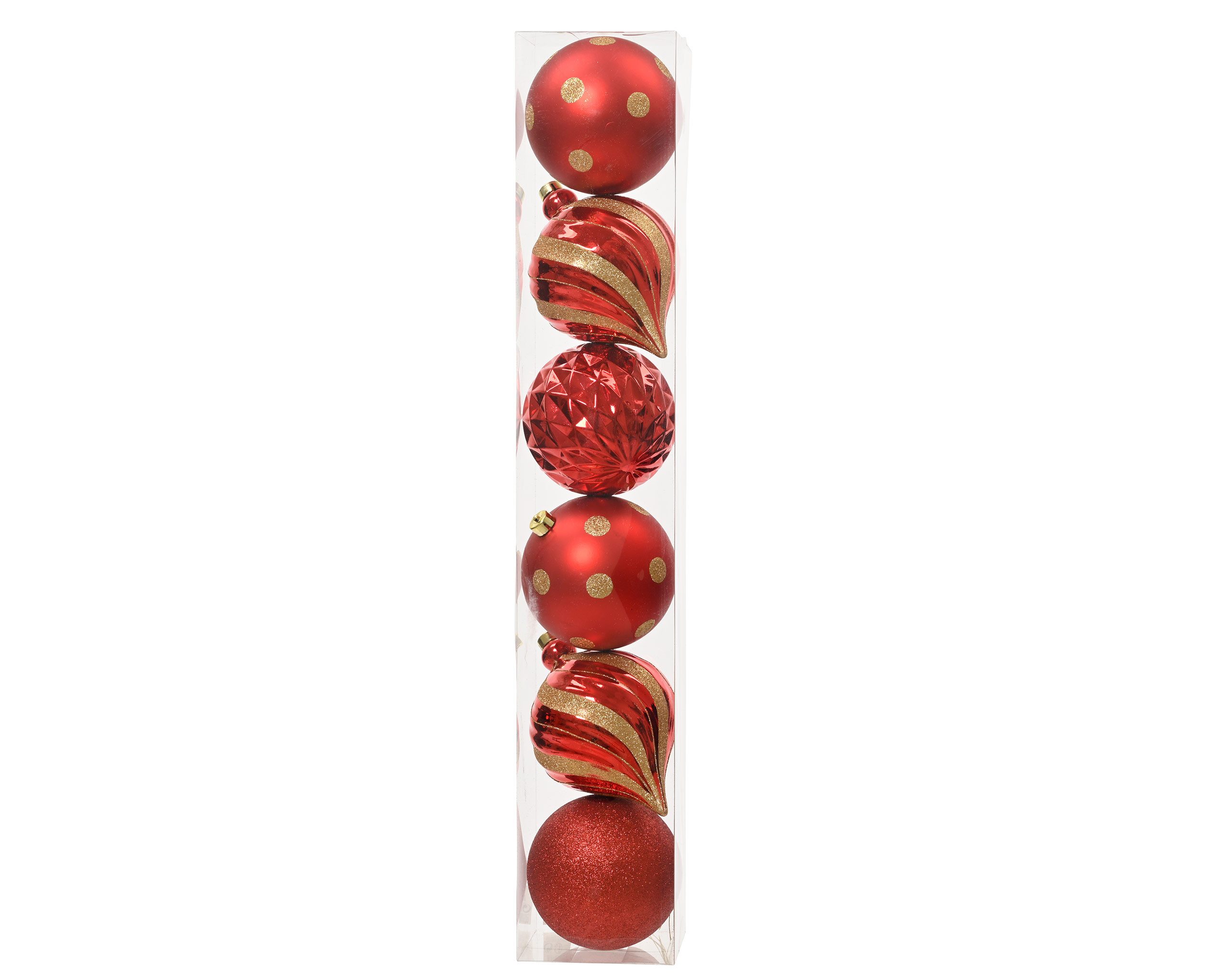 Kaemingk Weihnachtsbaumkugel, Weihnachtskugeln Kunststoff 15cm 6er Set Glanz Glitzer Rot Gold
