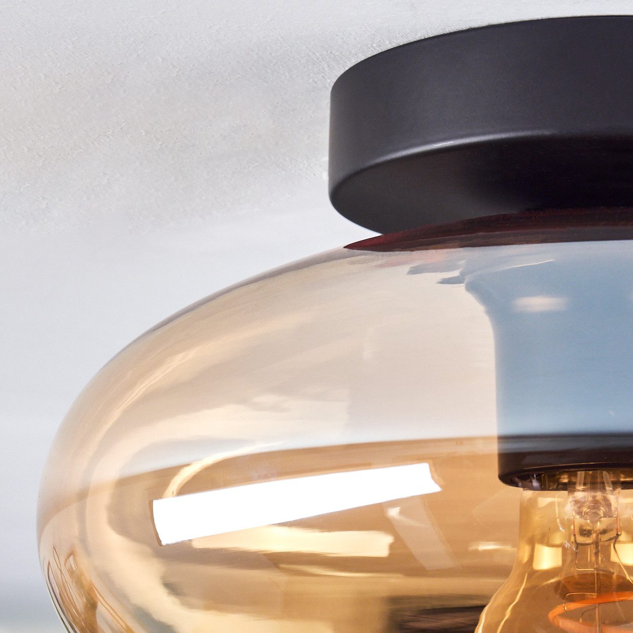 hofstein Deckenleuchte Deckenlampe aus Metall/Glas in Schwarz/Bernsteinfarben, ohne Leuchtmittel, moderne Retro/Vintage-Design Leuchte mit Glasschirm(25 cm), 1  – Bild 3 von 5