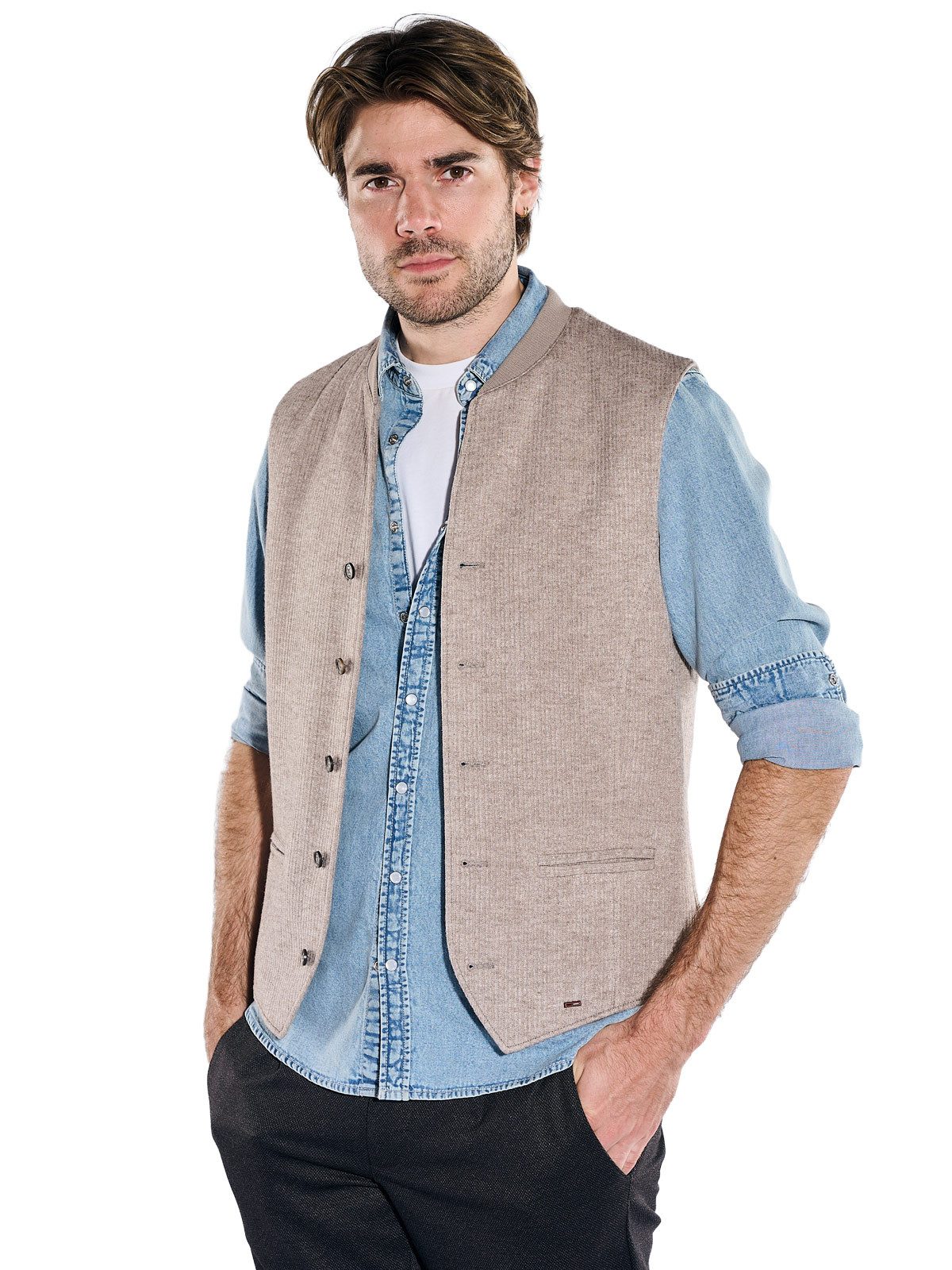emilio adani Anzugweste Herren Sakko-Weste mit Bomber-Kragen, Beige