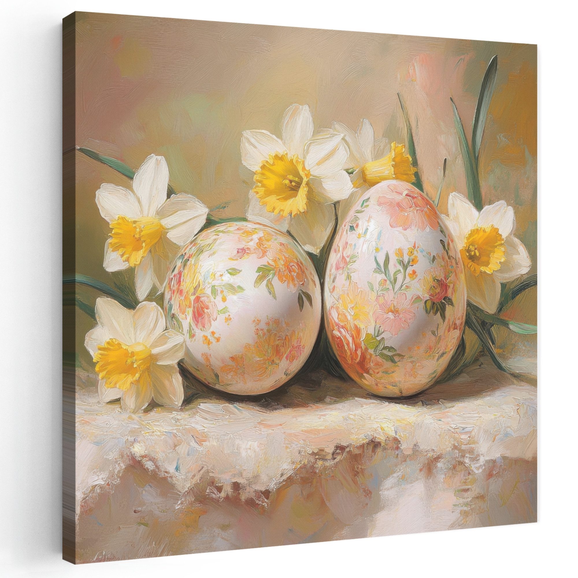OneMillionCanvasses® Leinwandbild Blumen - Eier - Bemalt - Ostern Deko, Fotodruck (1 St), Wandbild, Deko Schlafzimmer Wohnzimmer Flur 20x20 cm