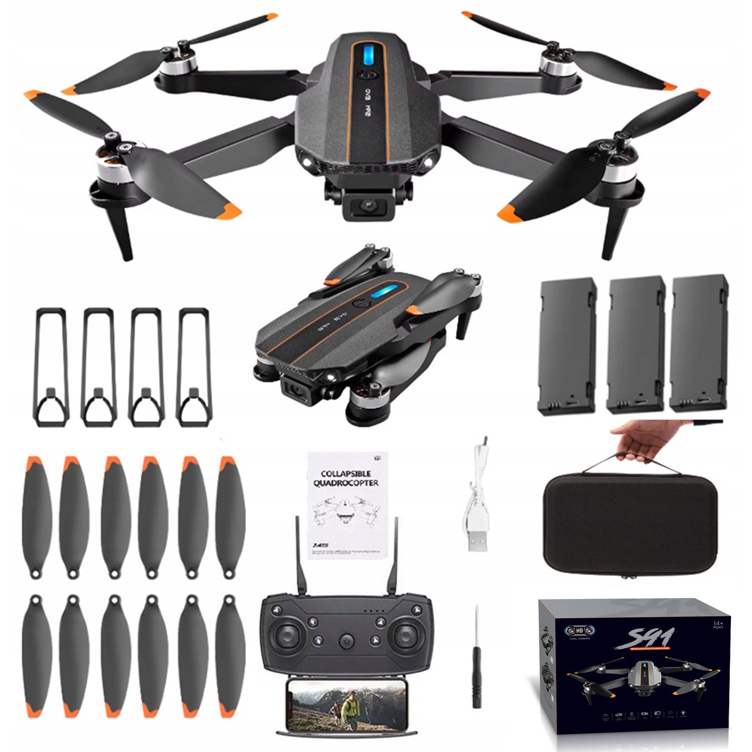 AKKEE S91 Drohne mit HD-Dualkamera, 30 Min Flugzeit, Bürstenloser Motor Drohne (Intelligente Hindernisvermeidung für Erwachsene Anfänger)